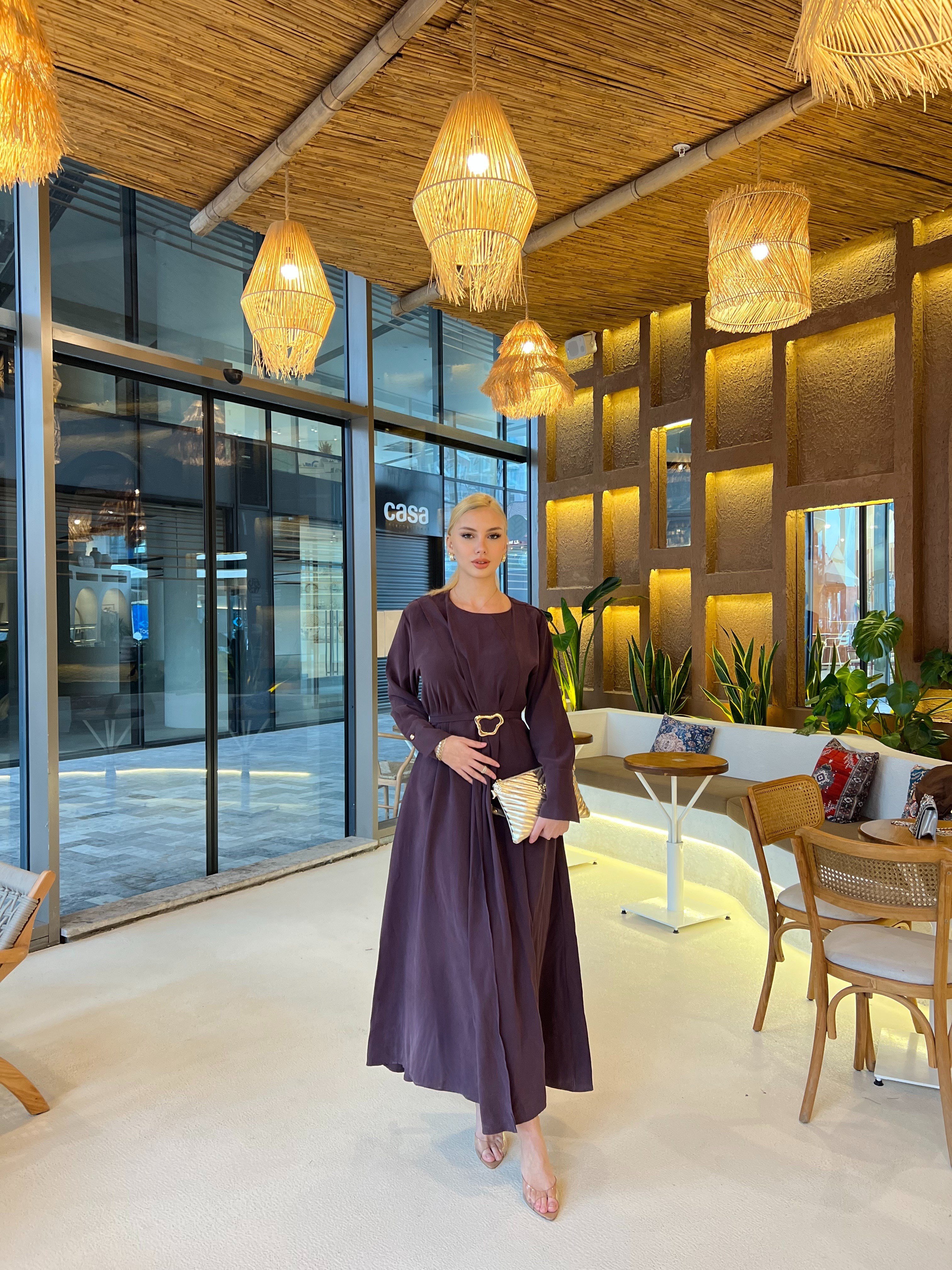 Kemma Broşlu Elbise - Mürdüm