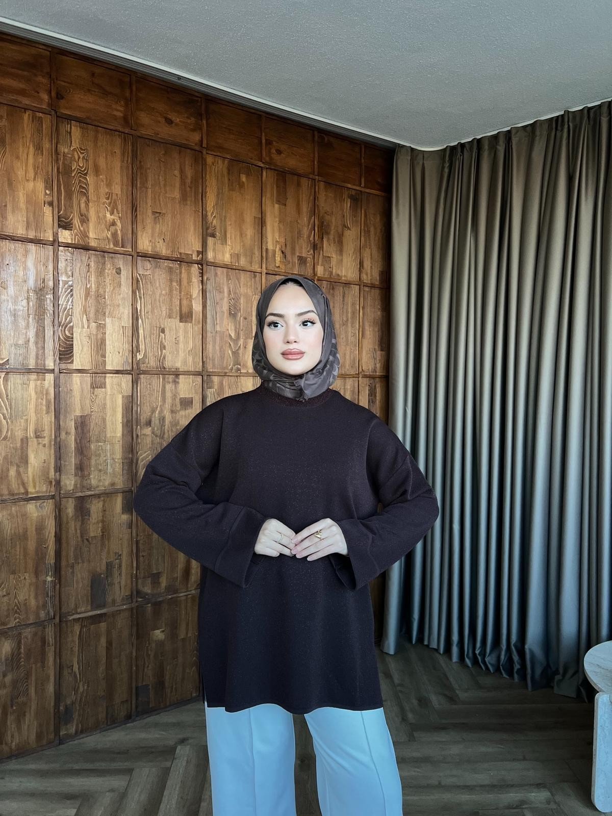 Lea Simli Kolu Kıvırmalı Kazak - Acı Kahve