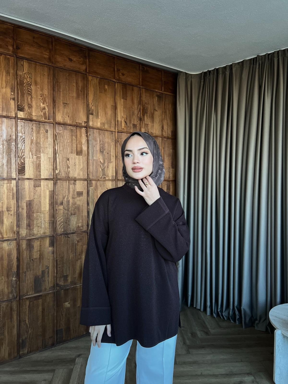 Lea Simli Kolu Kıvırmalı Kazak - Acı Kahve