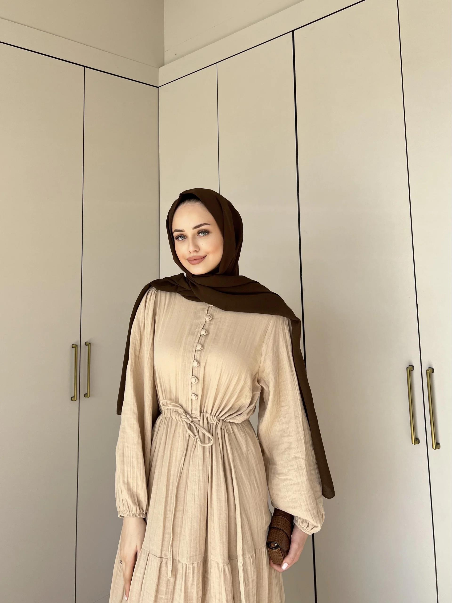 Lela Müslin Elbise - Bej
