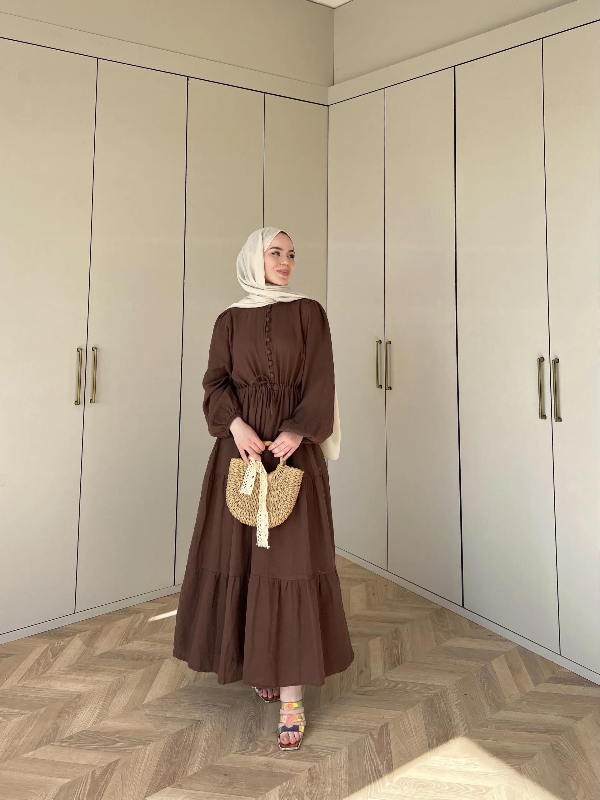 Lela Müslin Elbise - Kahve