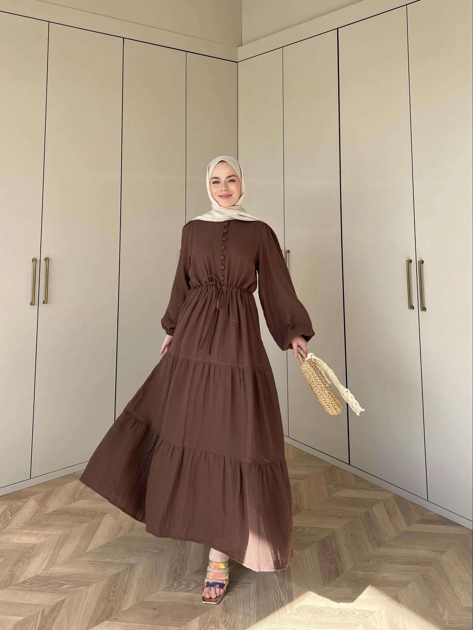 Lela Müslin Elbise - Kahve