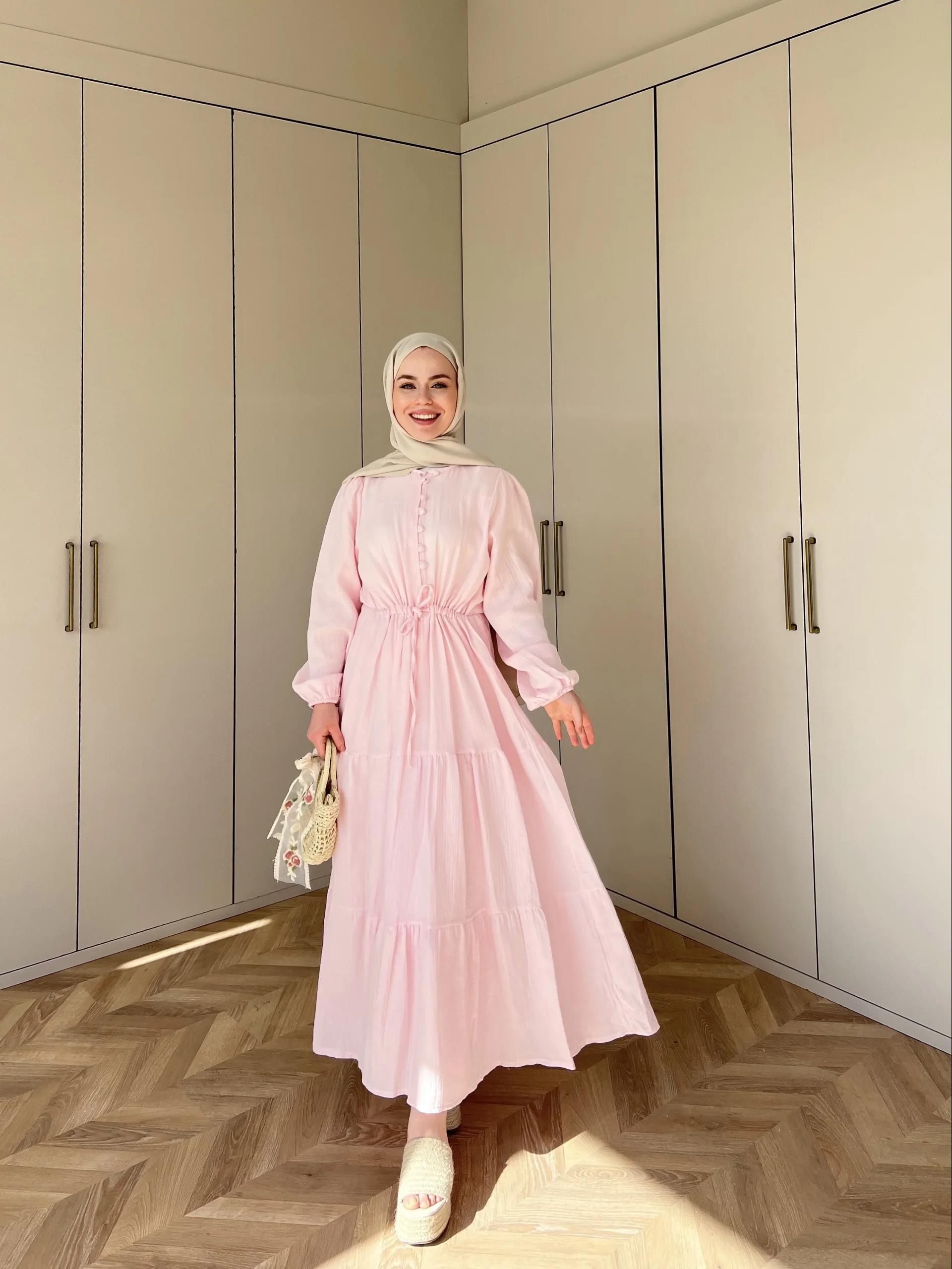 Lela Müslin Elbise - Pembe