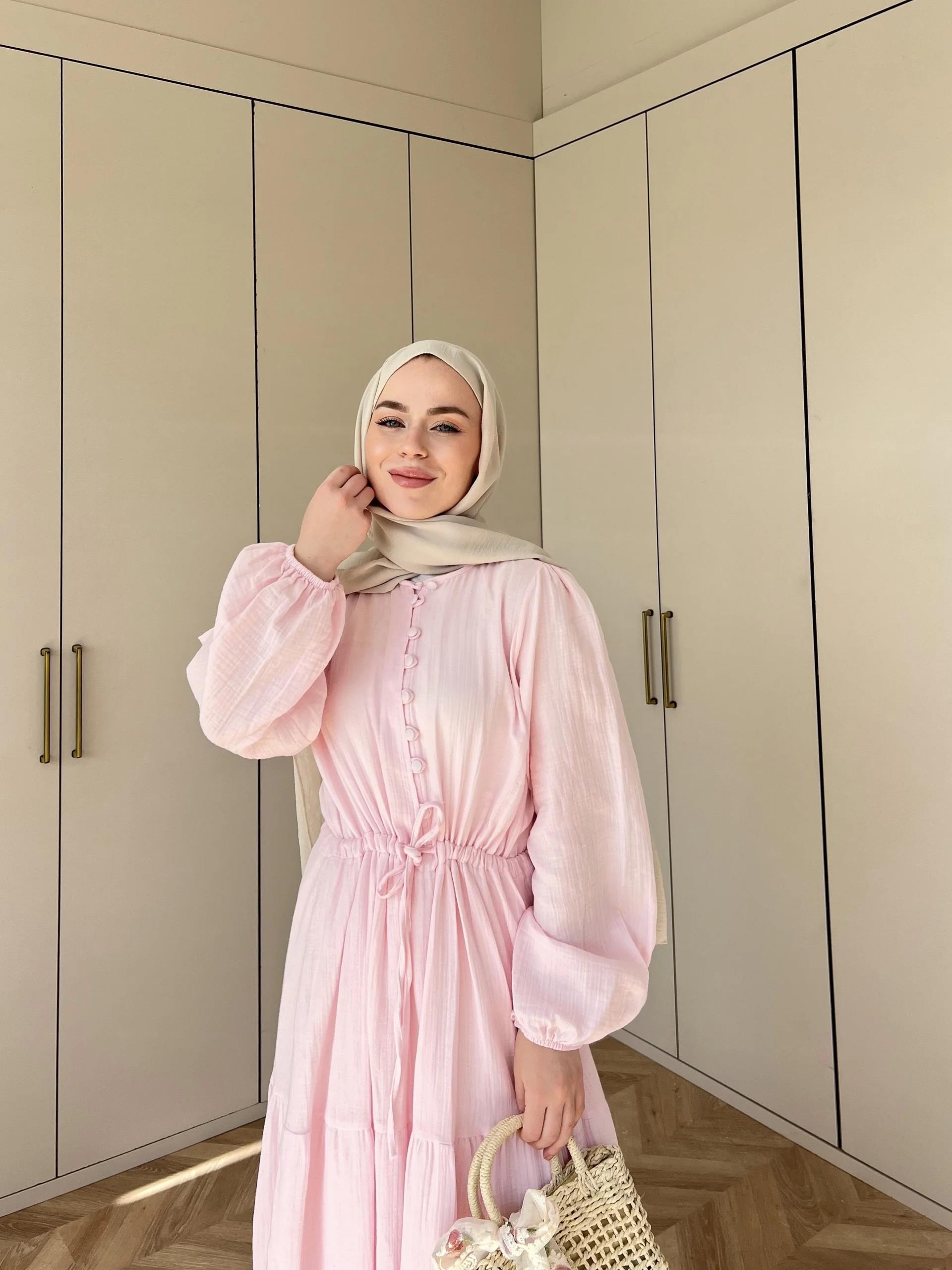 Lela Müslin Elbise - Pembe