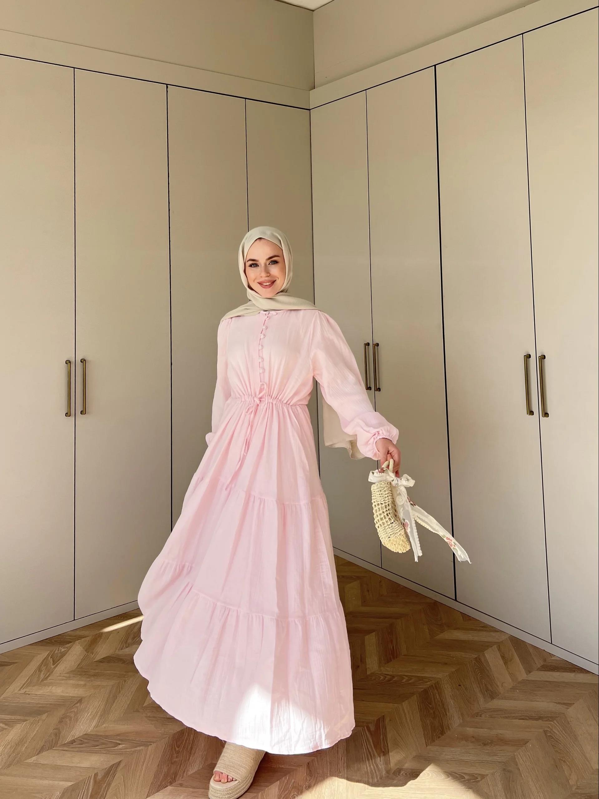 Lela Müslin Elbise - Pembe