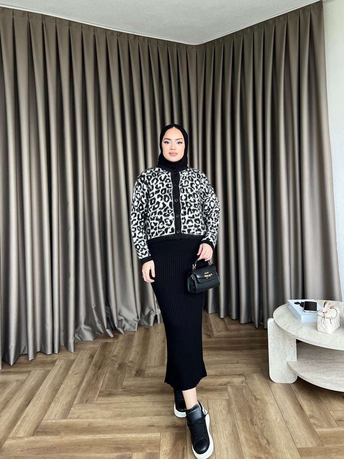 Leopar Desen Jile Düğme Siyah