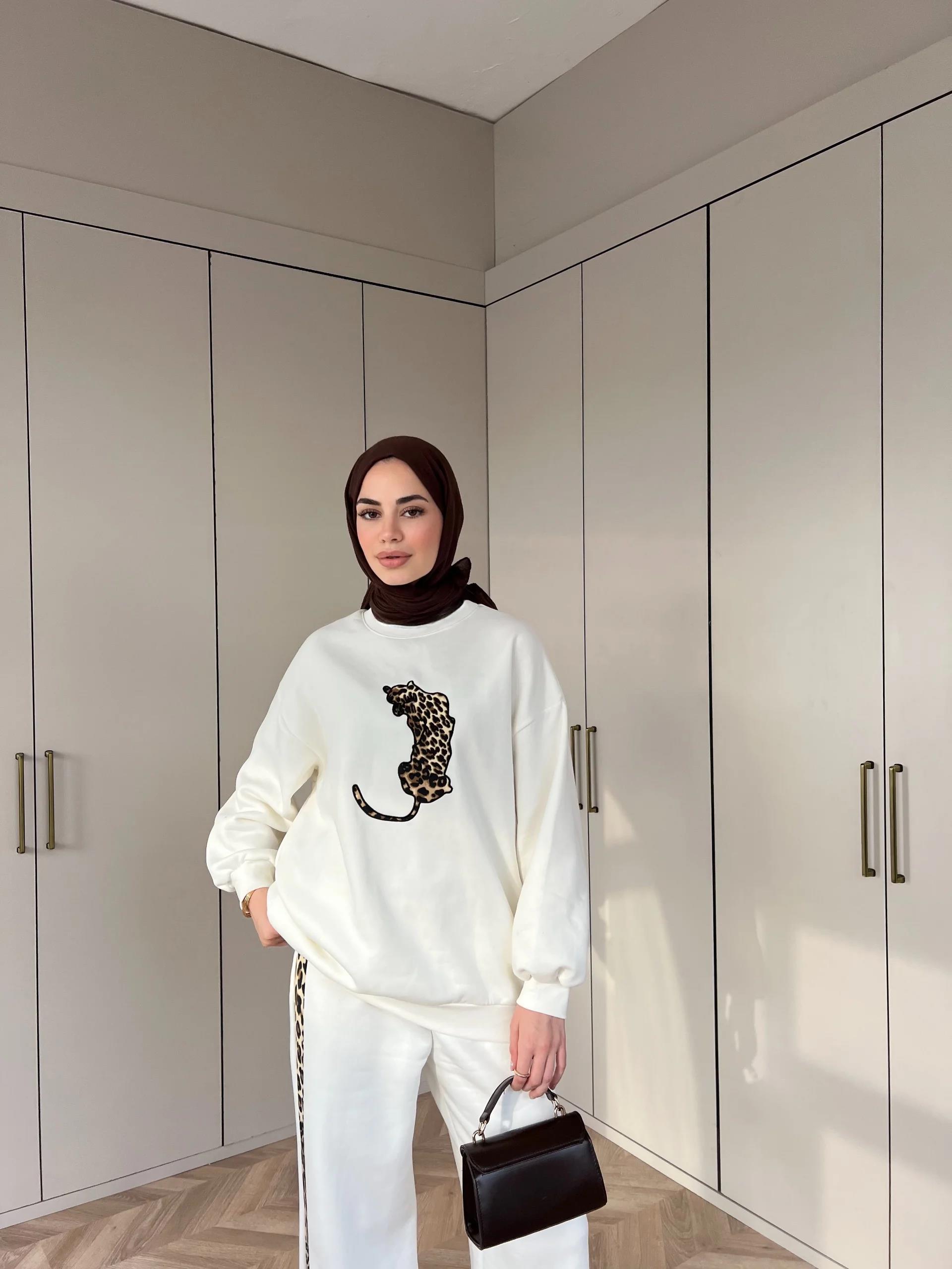 Leopar desen Takım - Beyaz