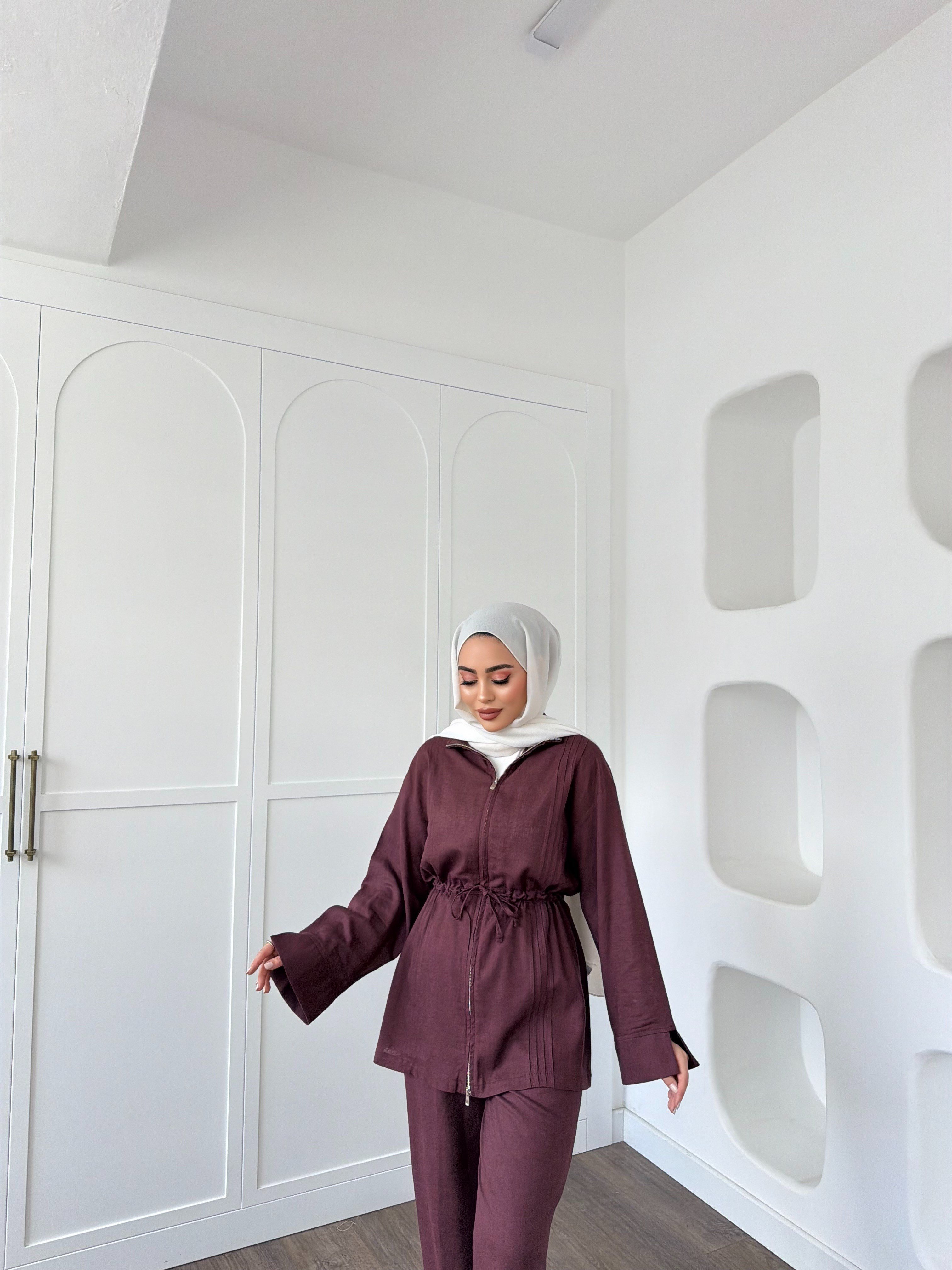 Lizbon Keten Takım - Mürdüm