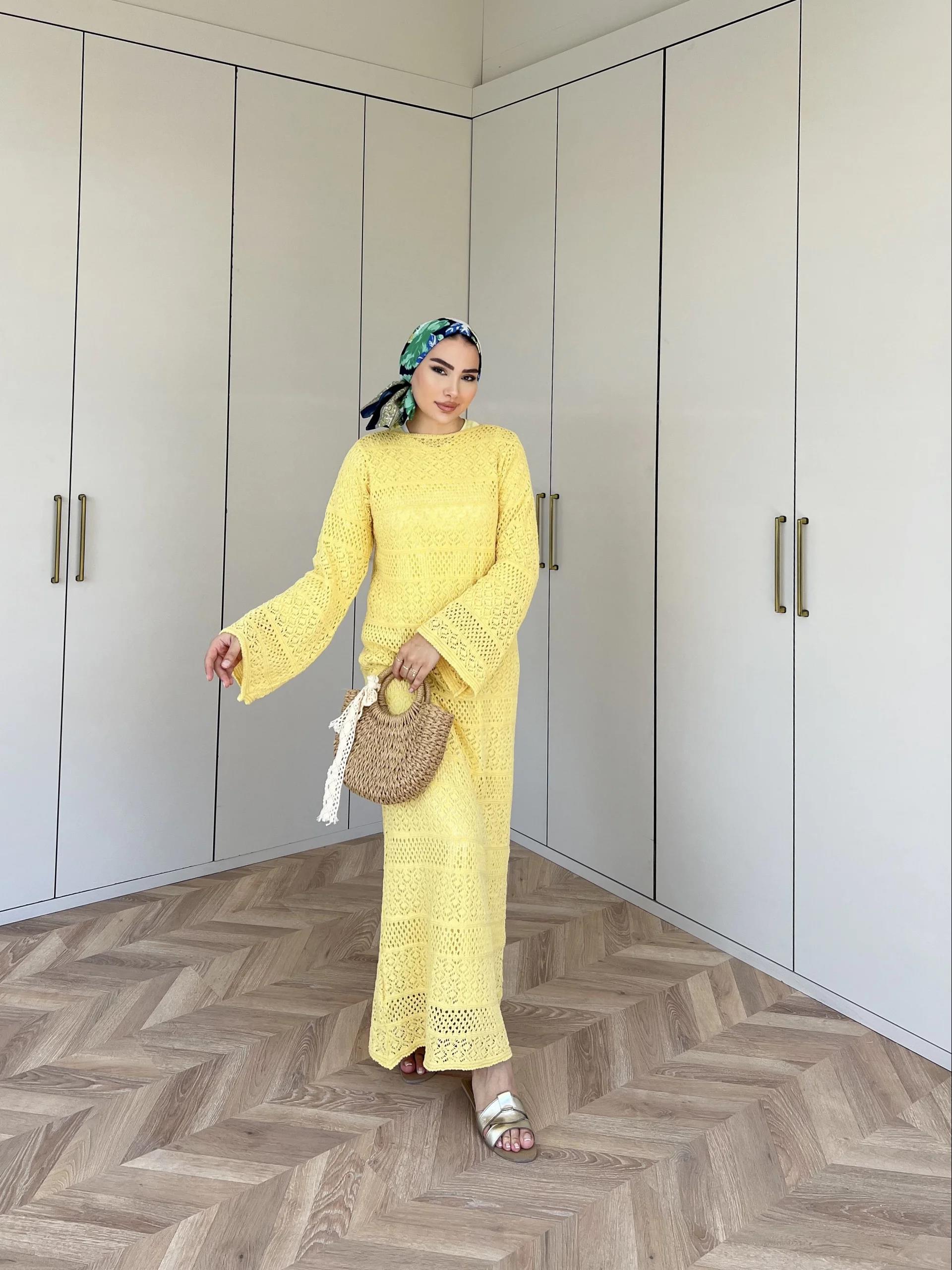 Lotus Triko Elbise - Sarı