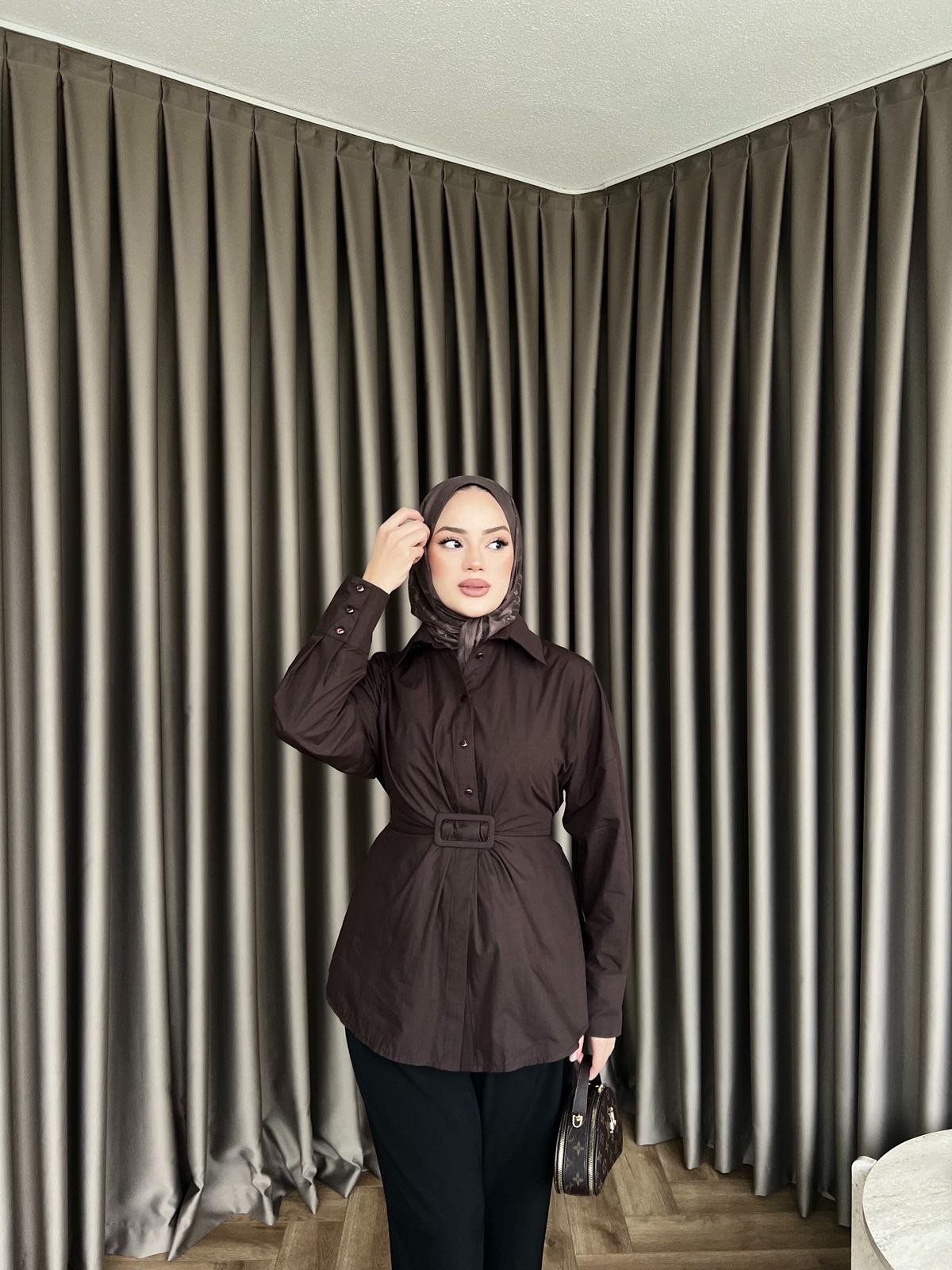 Maks Düğmeli Gömlek - Acı Kahve