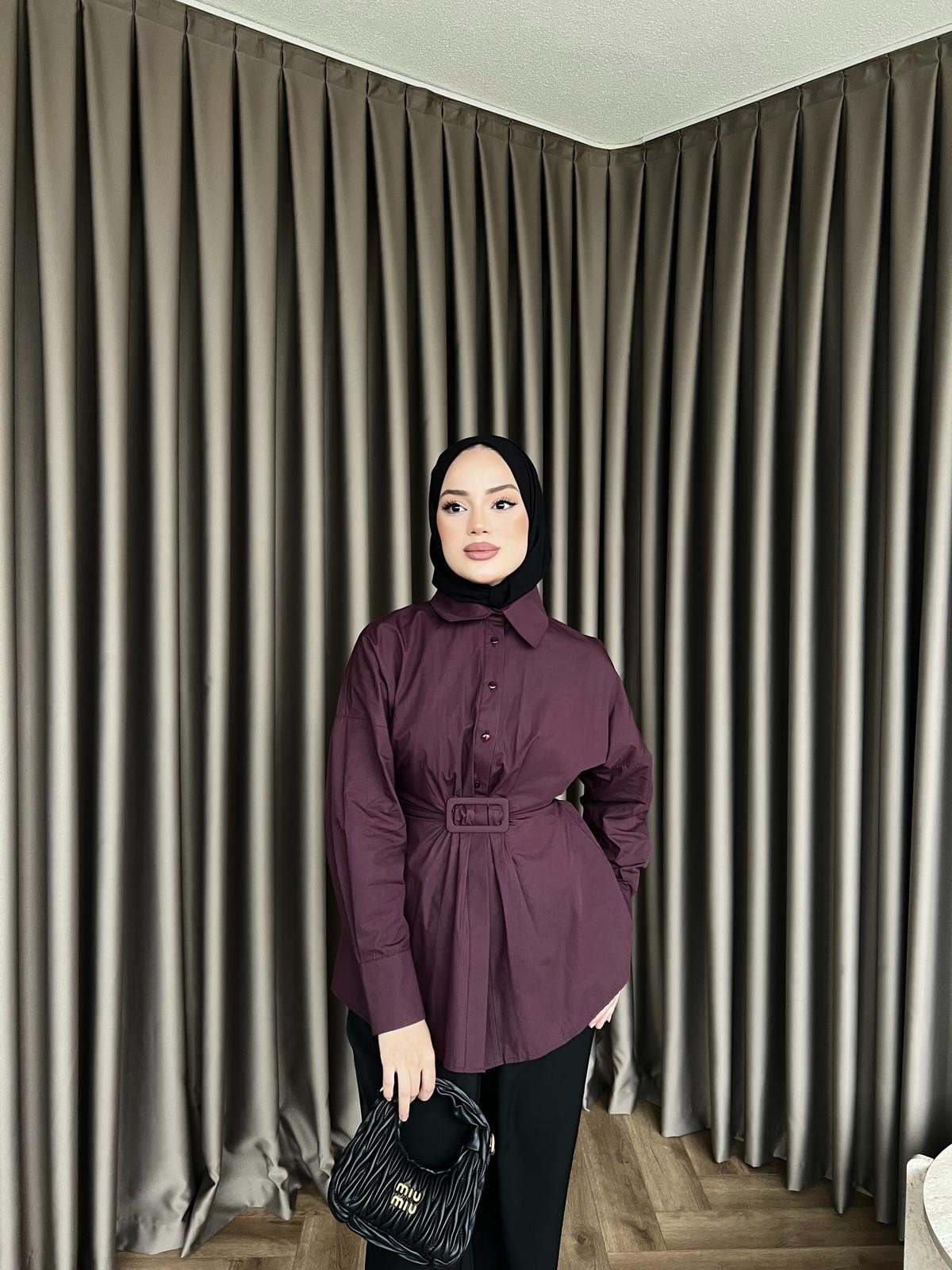 Maks Düğmeli Gömlek - Mürdüm