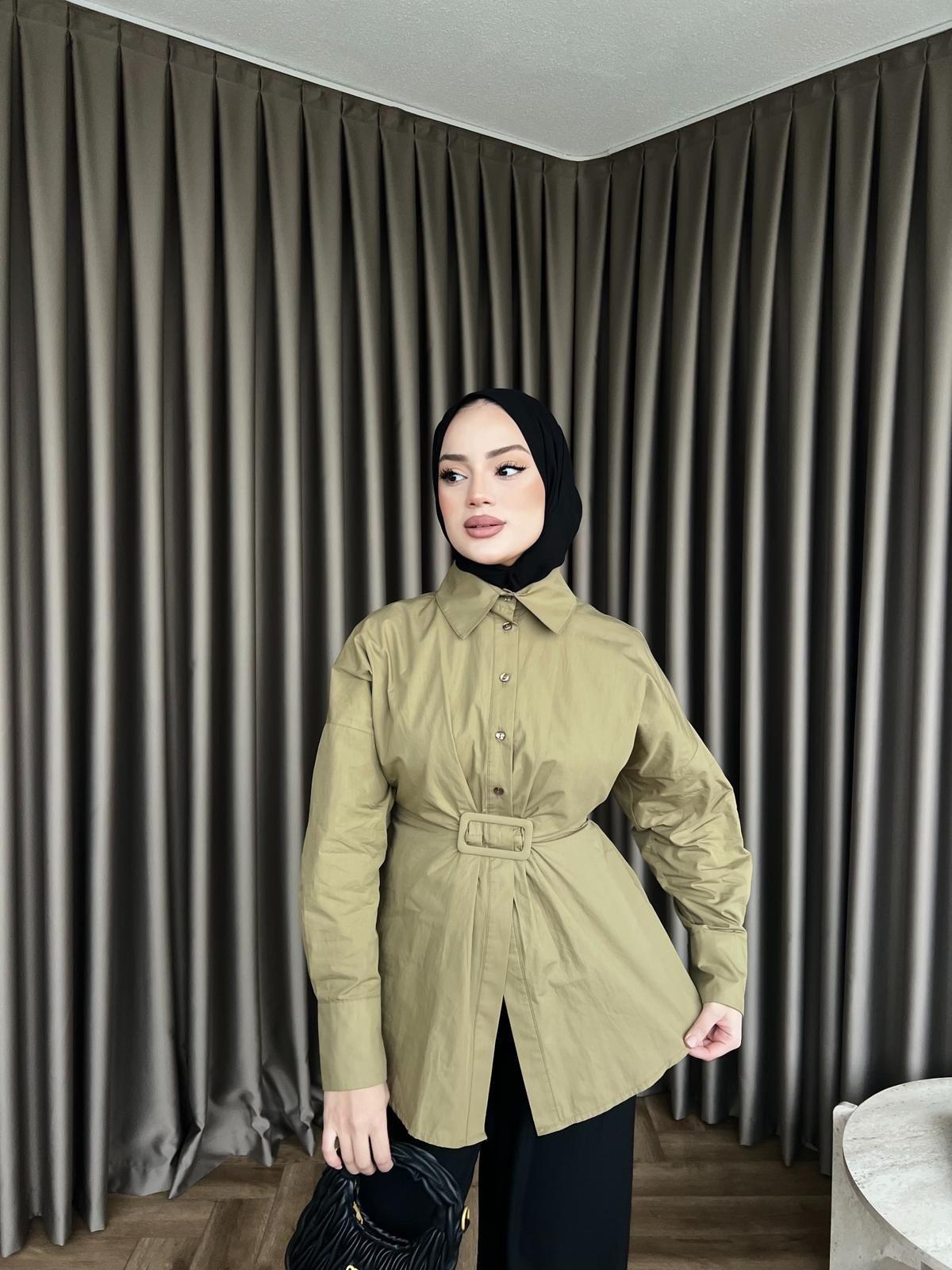 Maks Düğmeli Gömlek - Yağ Yeşili