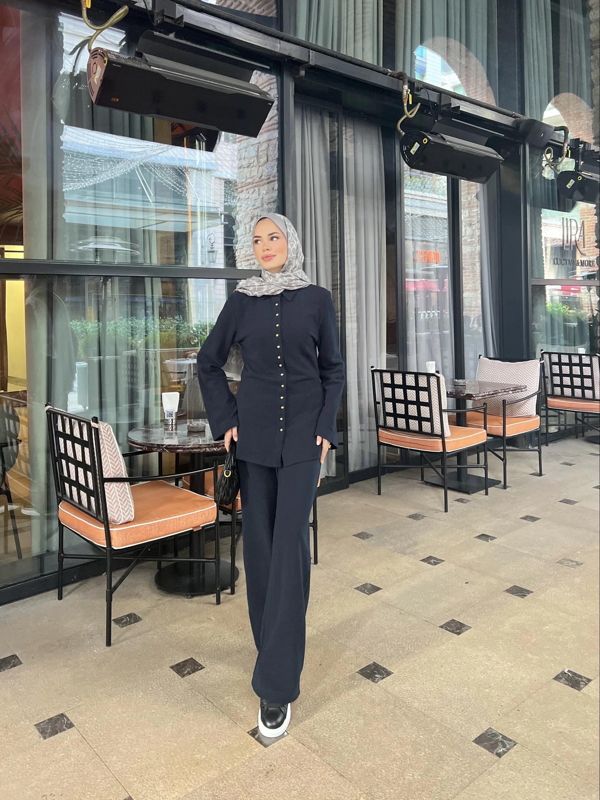 Melisa Düğmeli Takım - Lacivert