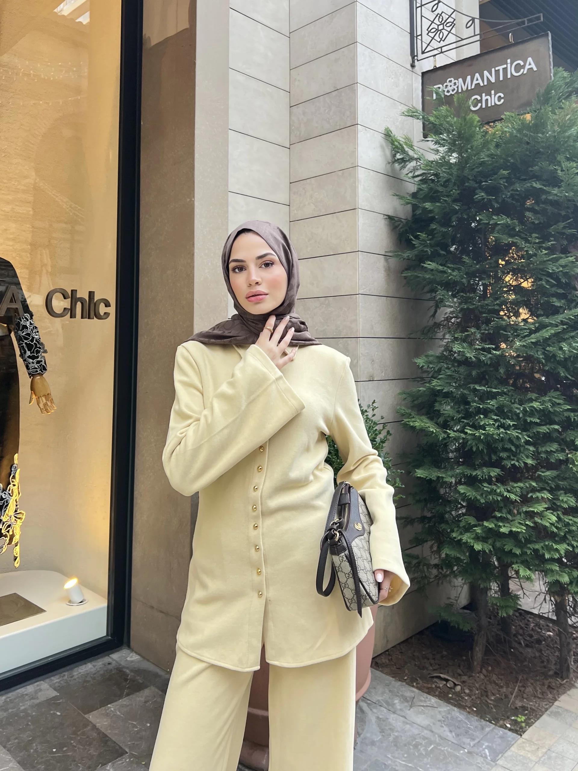 Melisa Düğmeli Takım - Sarı