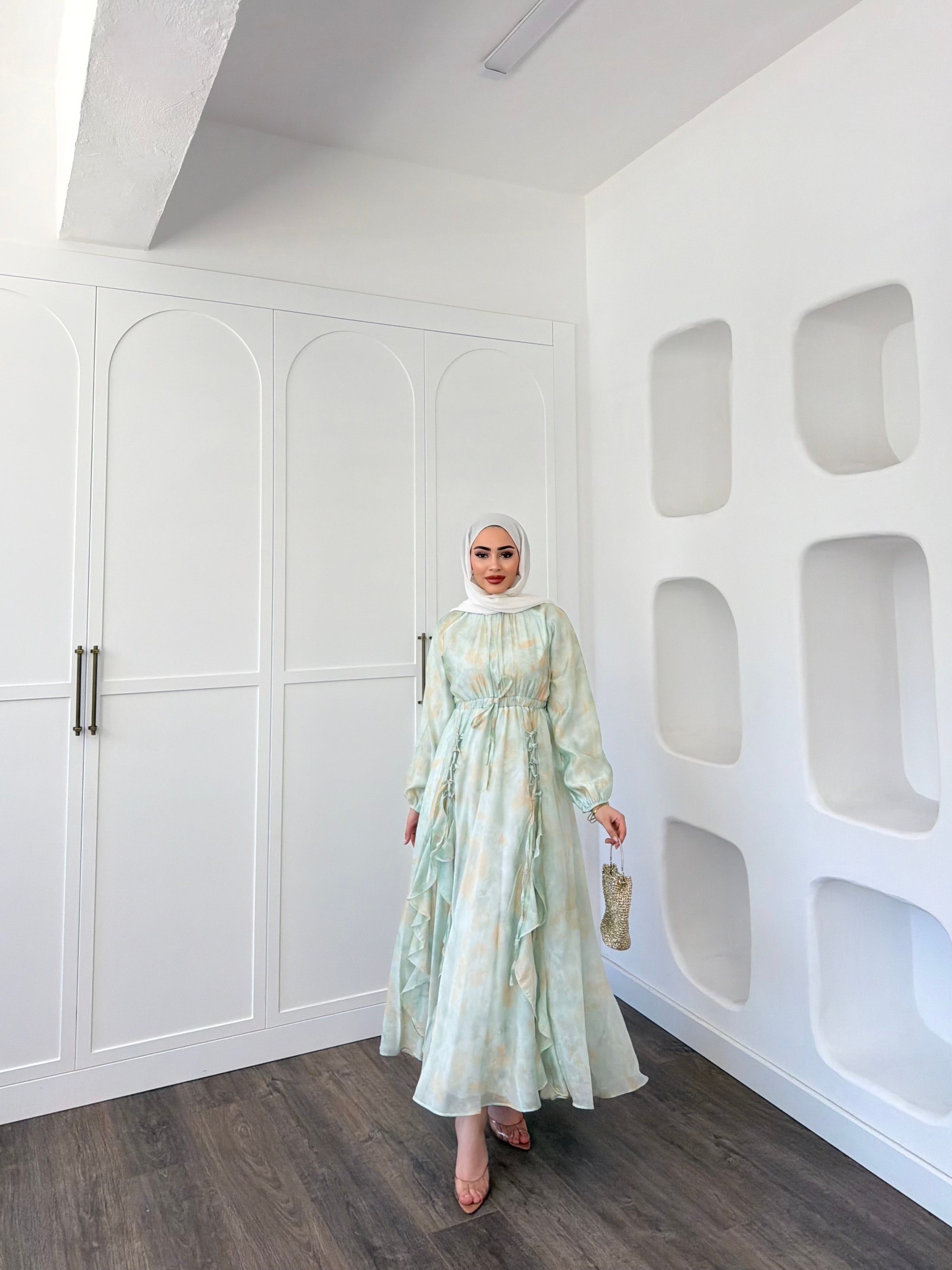 Meryem Desenli Elbise - Mint