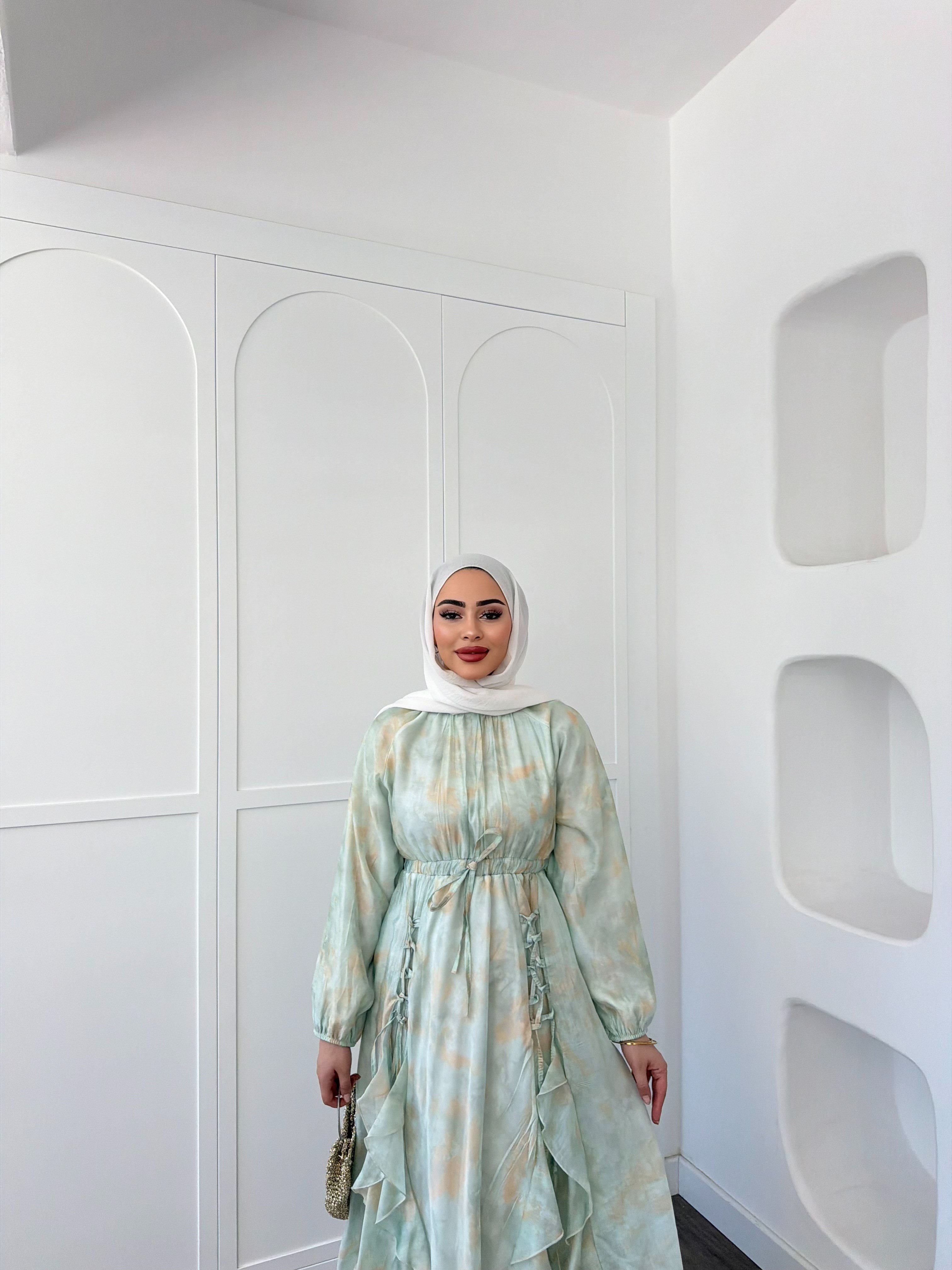 Meryem Desenli Elbise - Mint