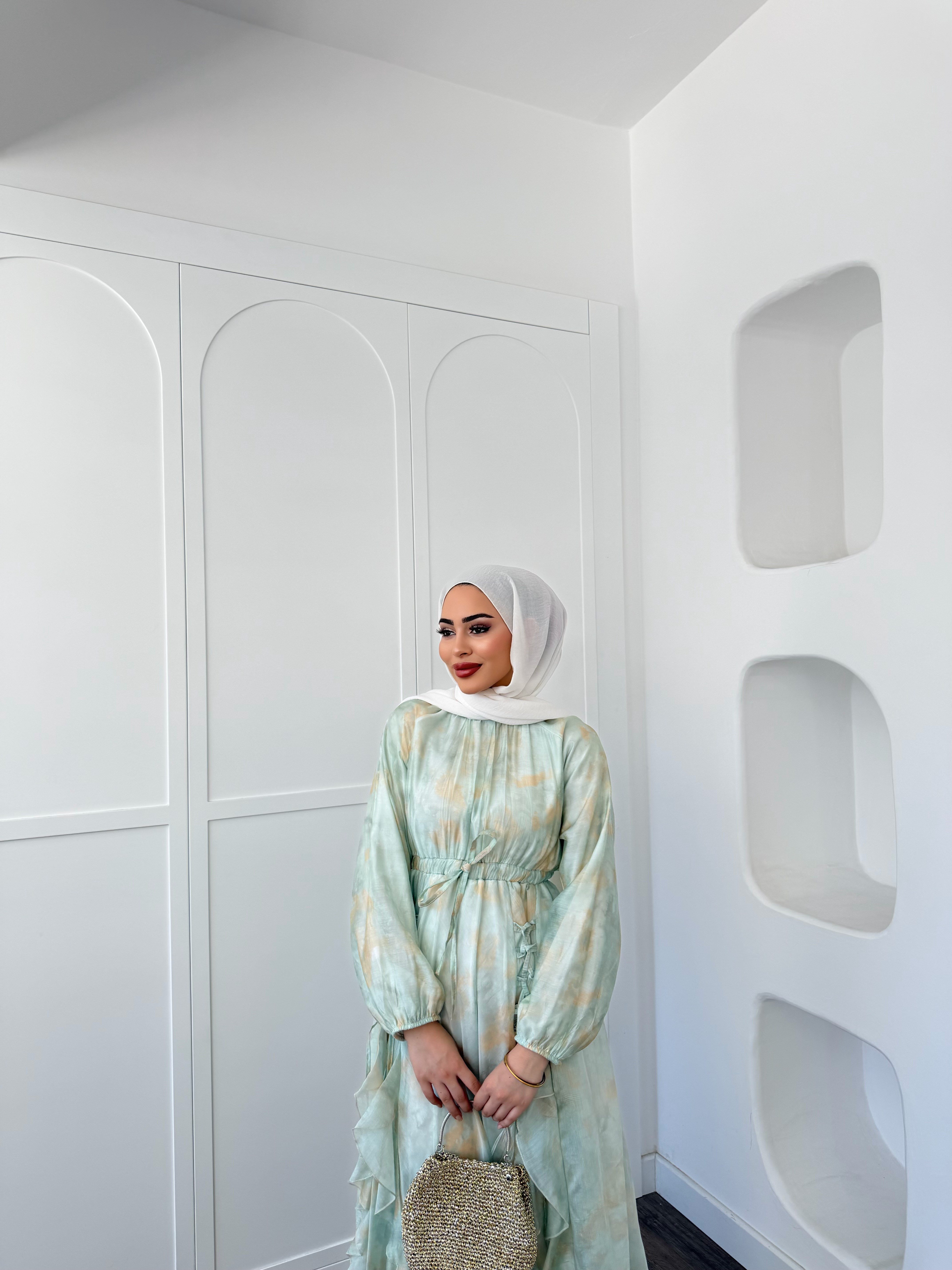 Meryem Desenli Elbise - Mint