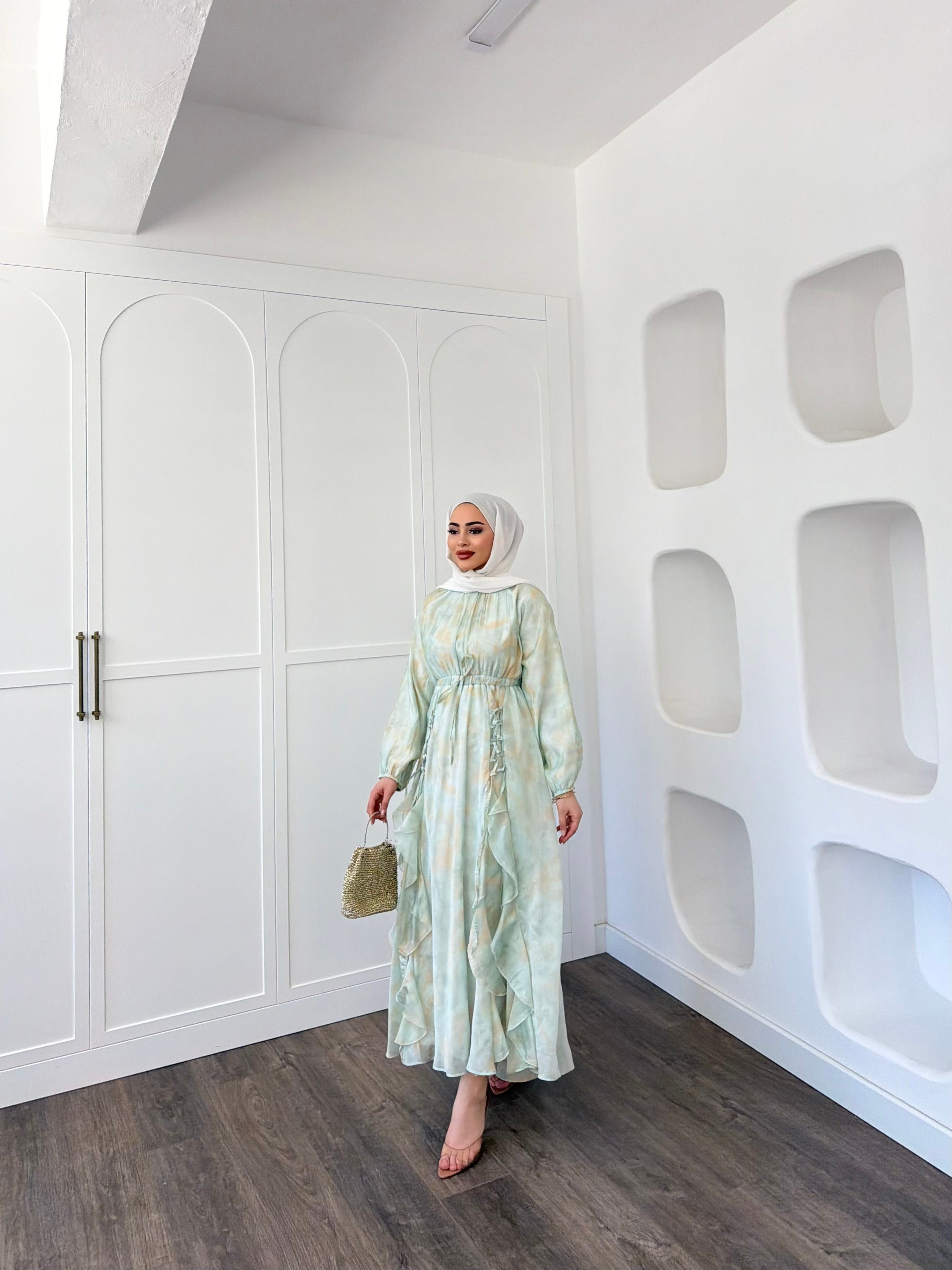 Meryem Desenli Elbise - Mint