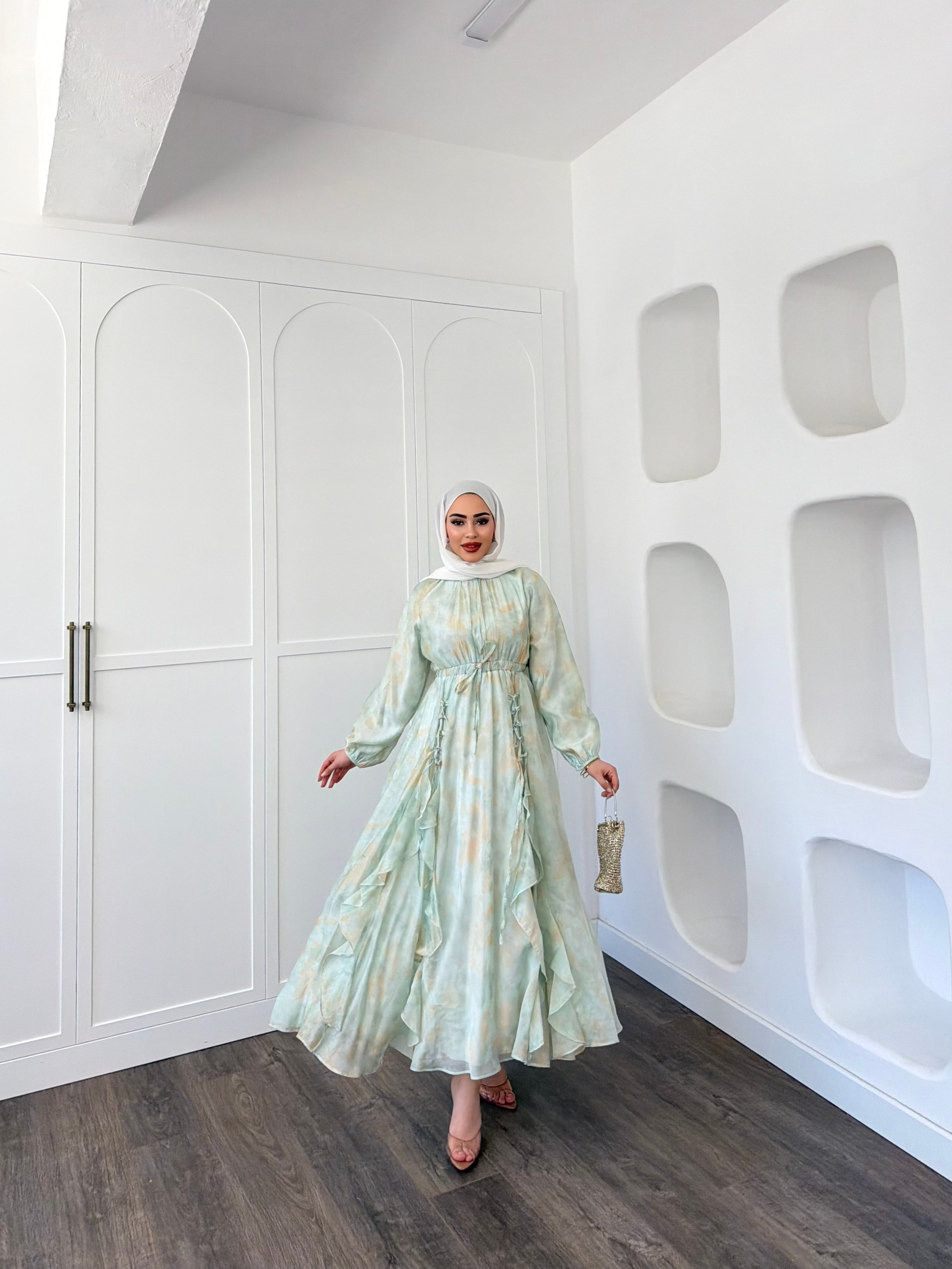 Meryem Desenli Elbise - Mint