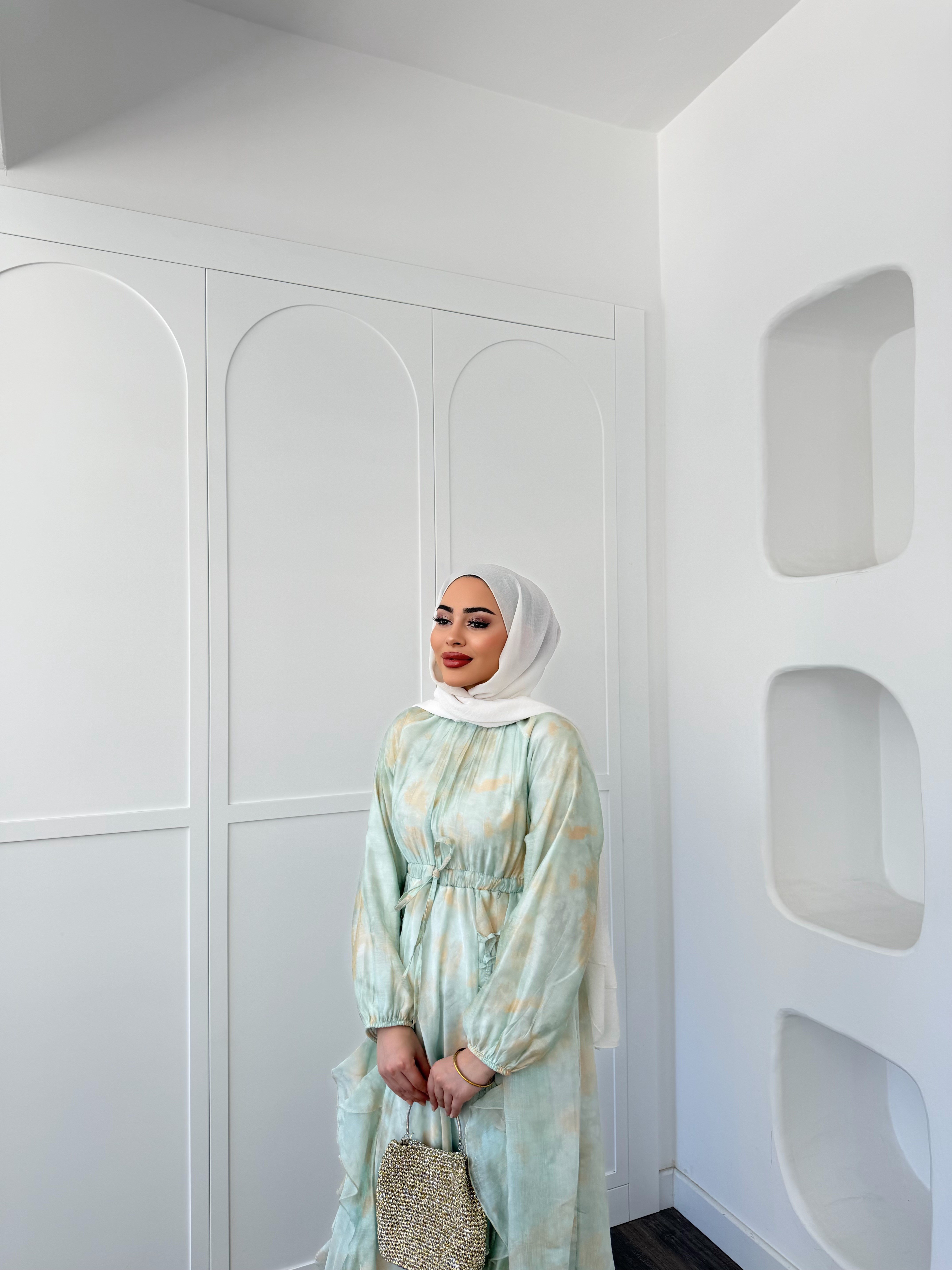 Meryem Desenli Elbise - Mint