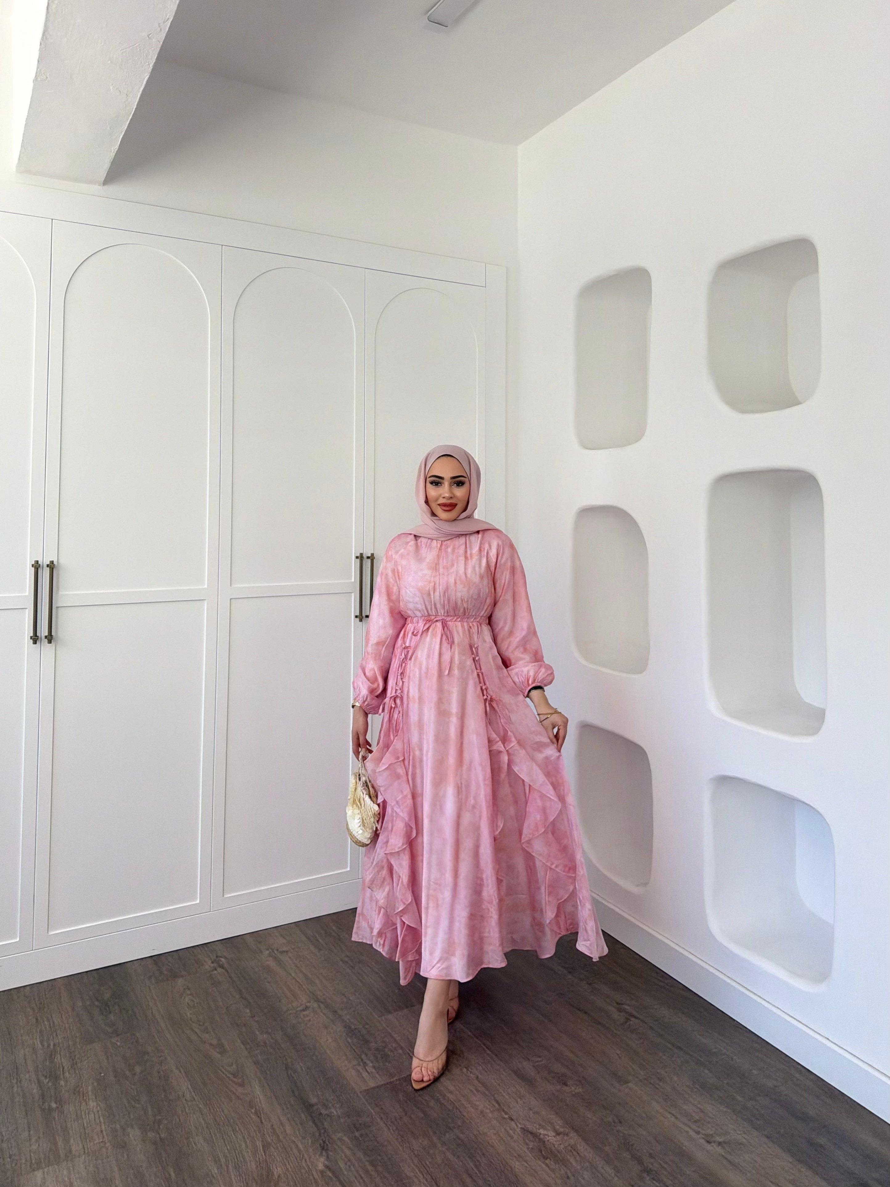 Meryem Desenli Elbise - Pembe