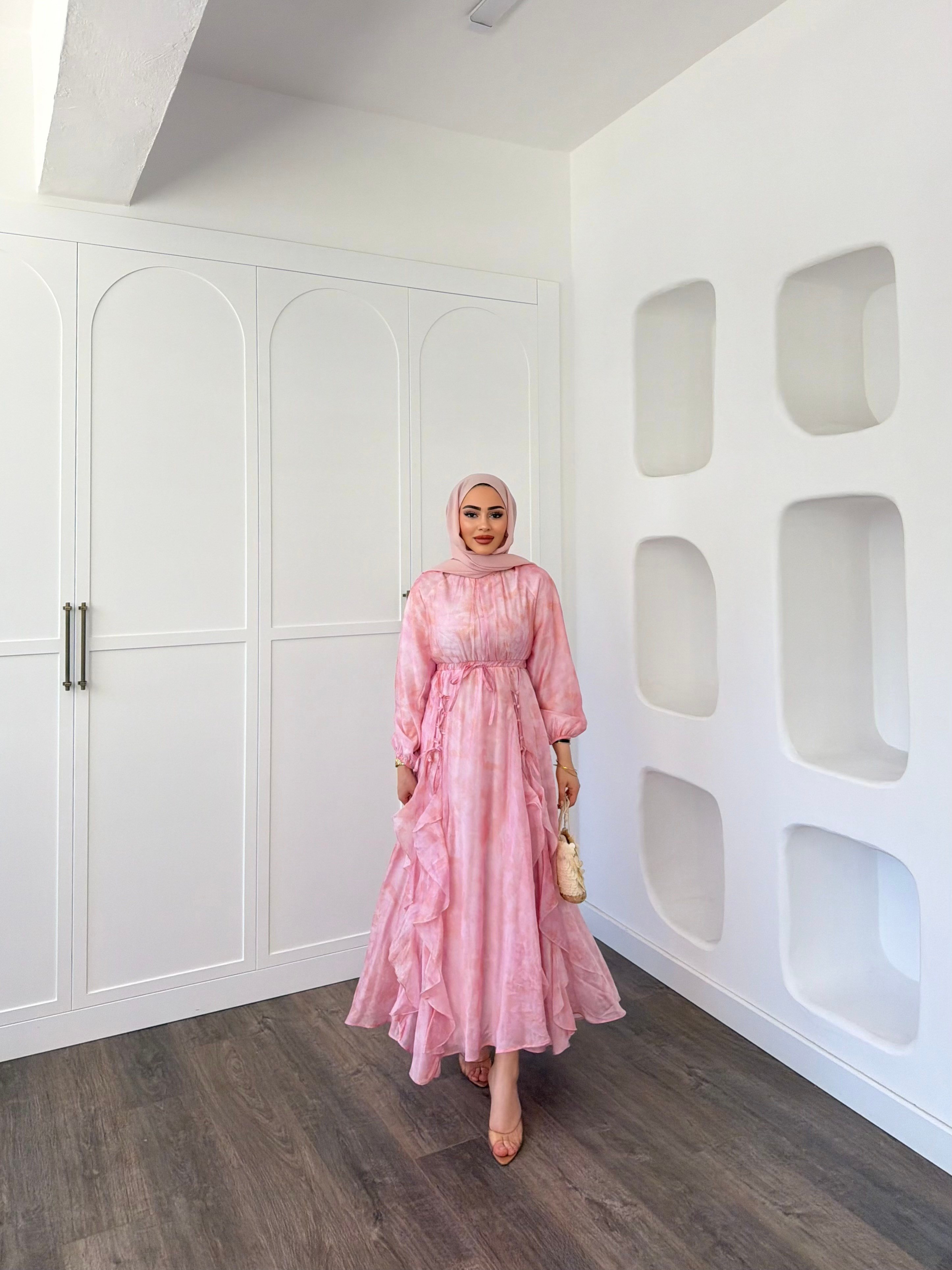 Meryem Desenli Elbise - Pembe