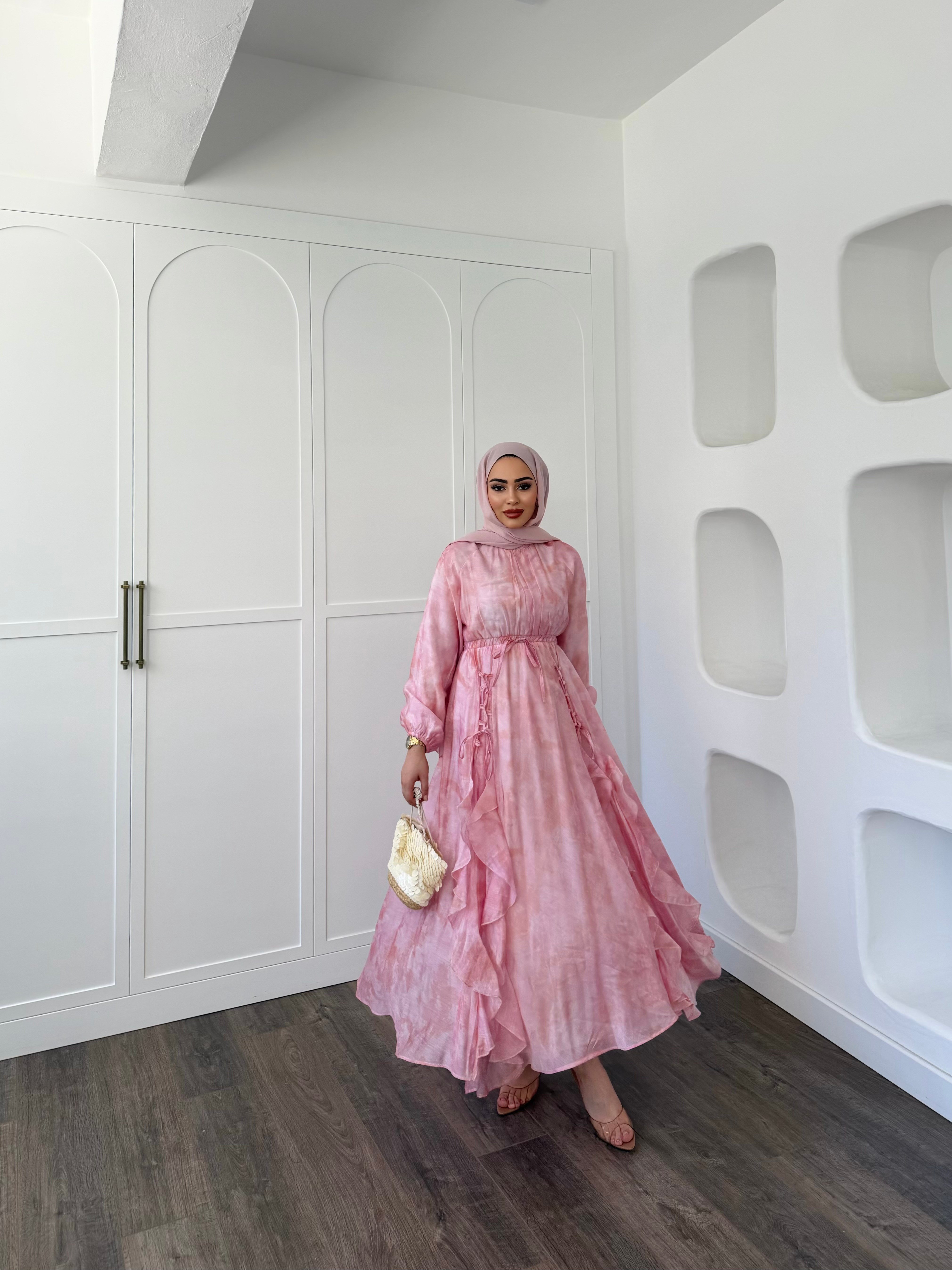 Meryem Desenli Elbise - Pembe