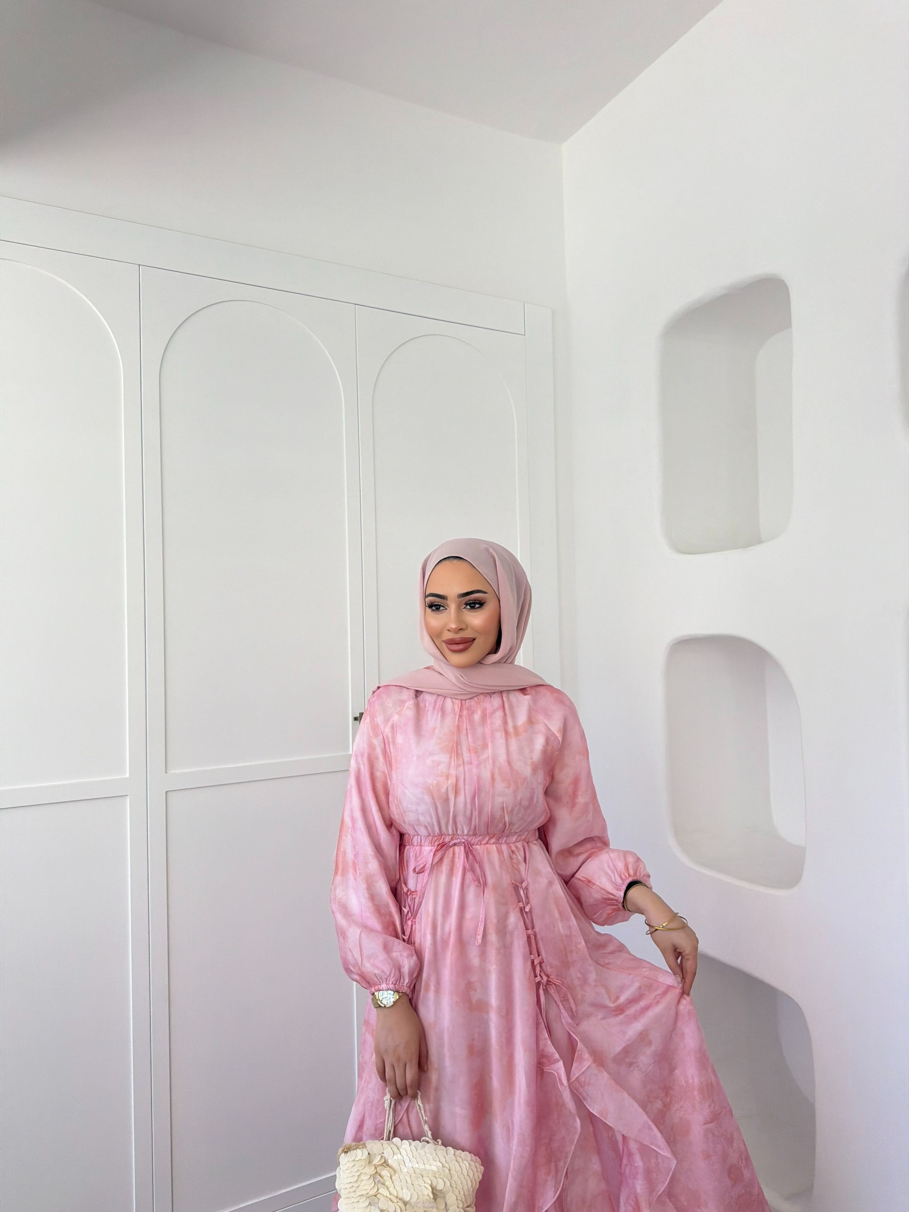 Meryem Desenli Elbise - Pembe