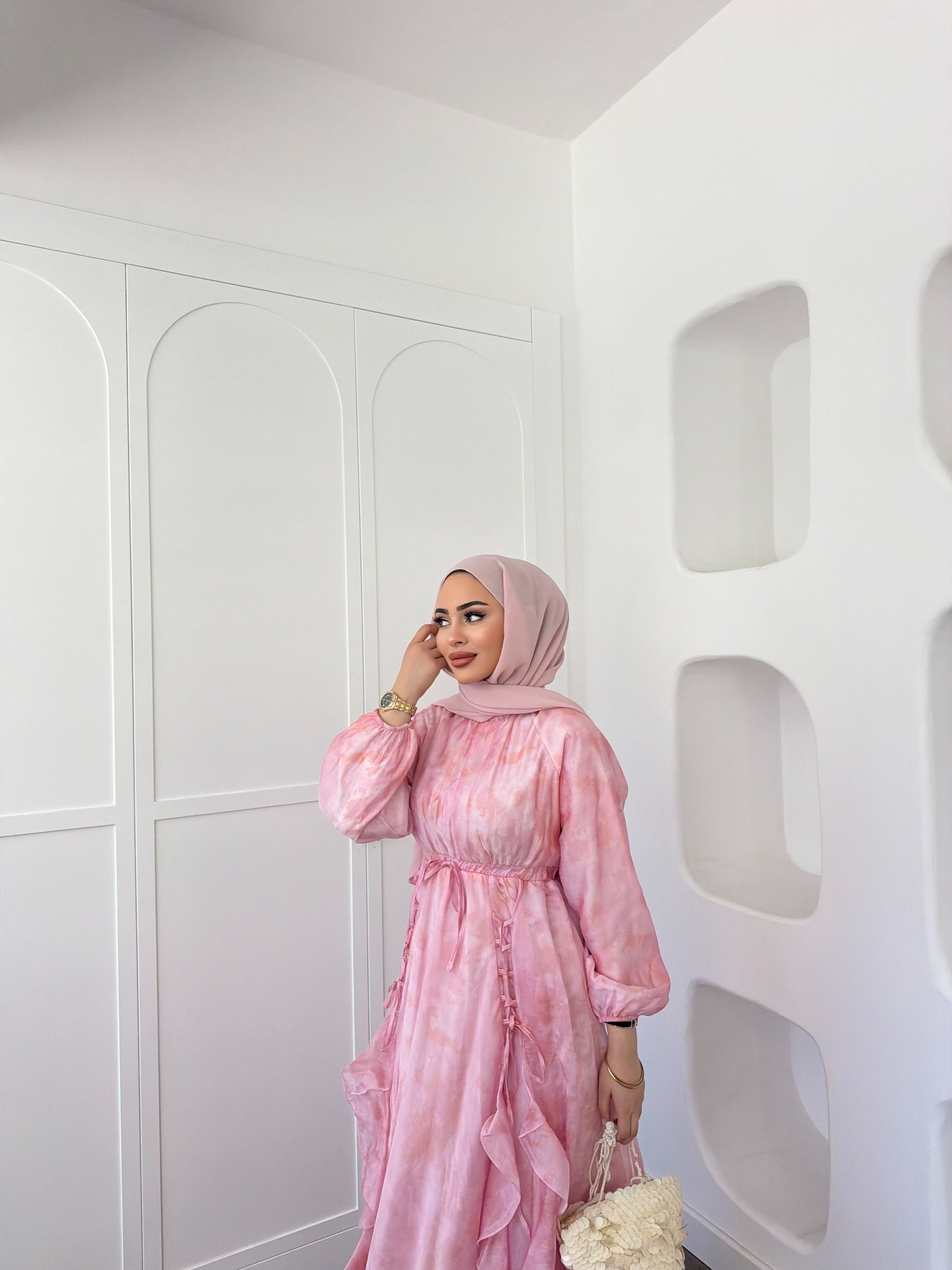 Meryem Desenli Elbise - Pembe