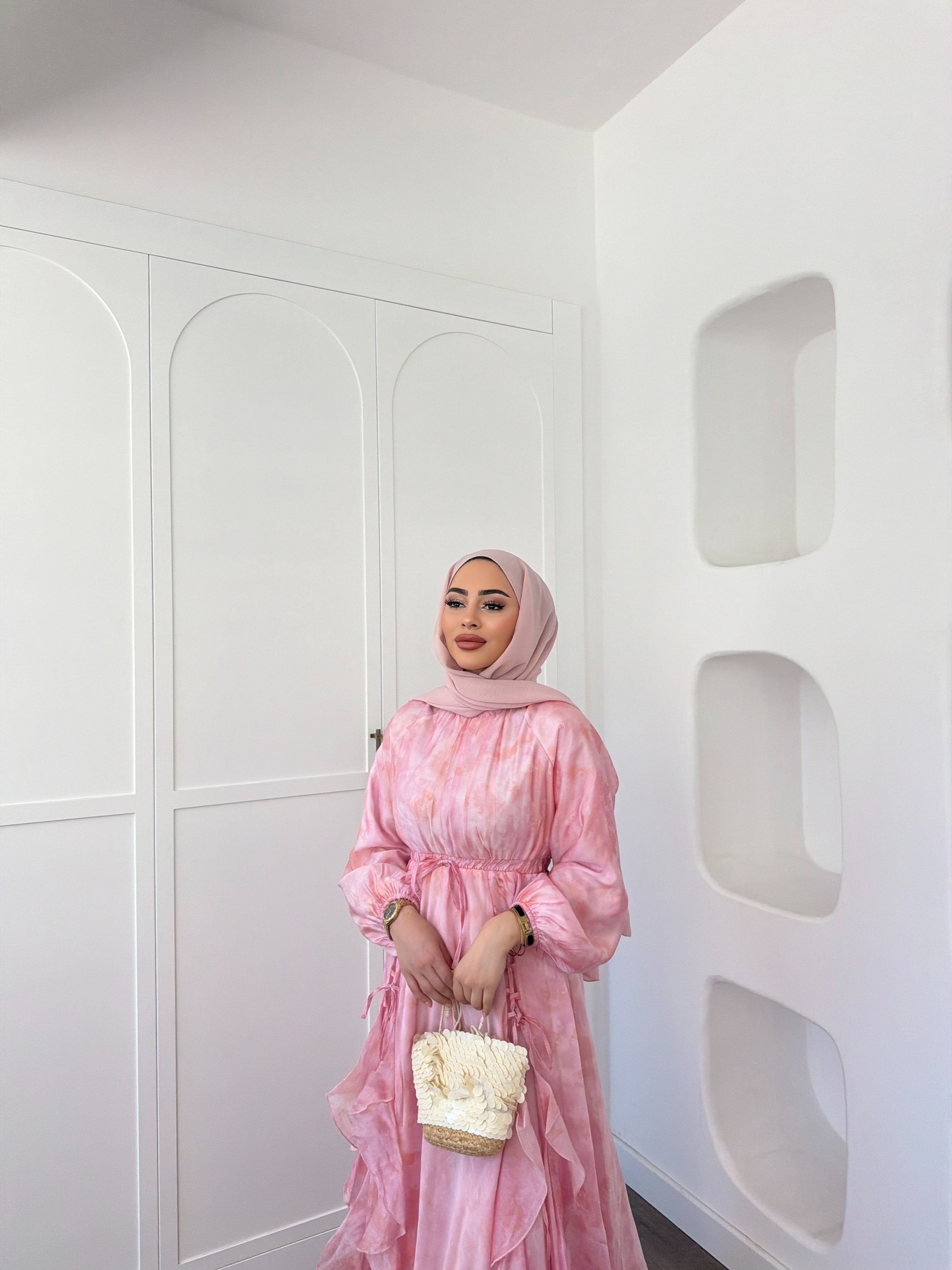 Meryem Desenli Elbise - Pembe