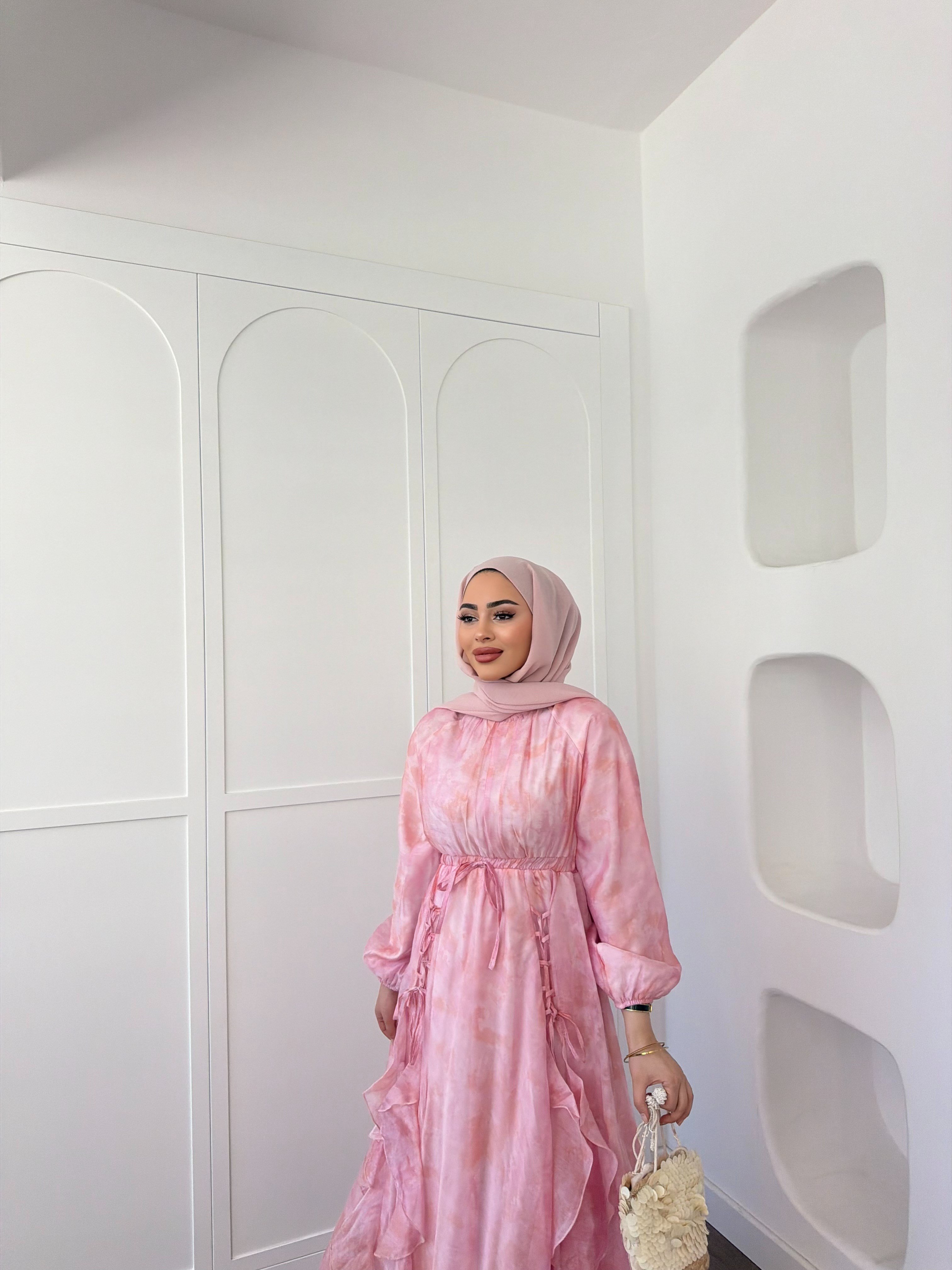 Meryem Desenli Elbise - Pembe