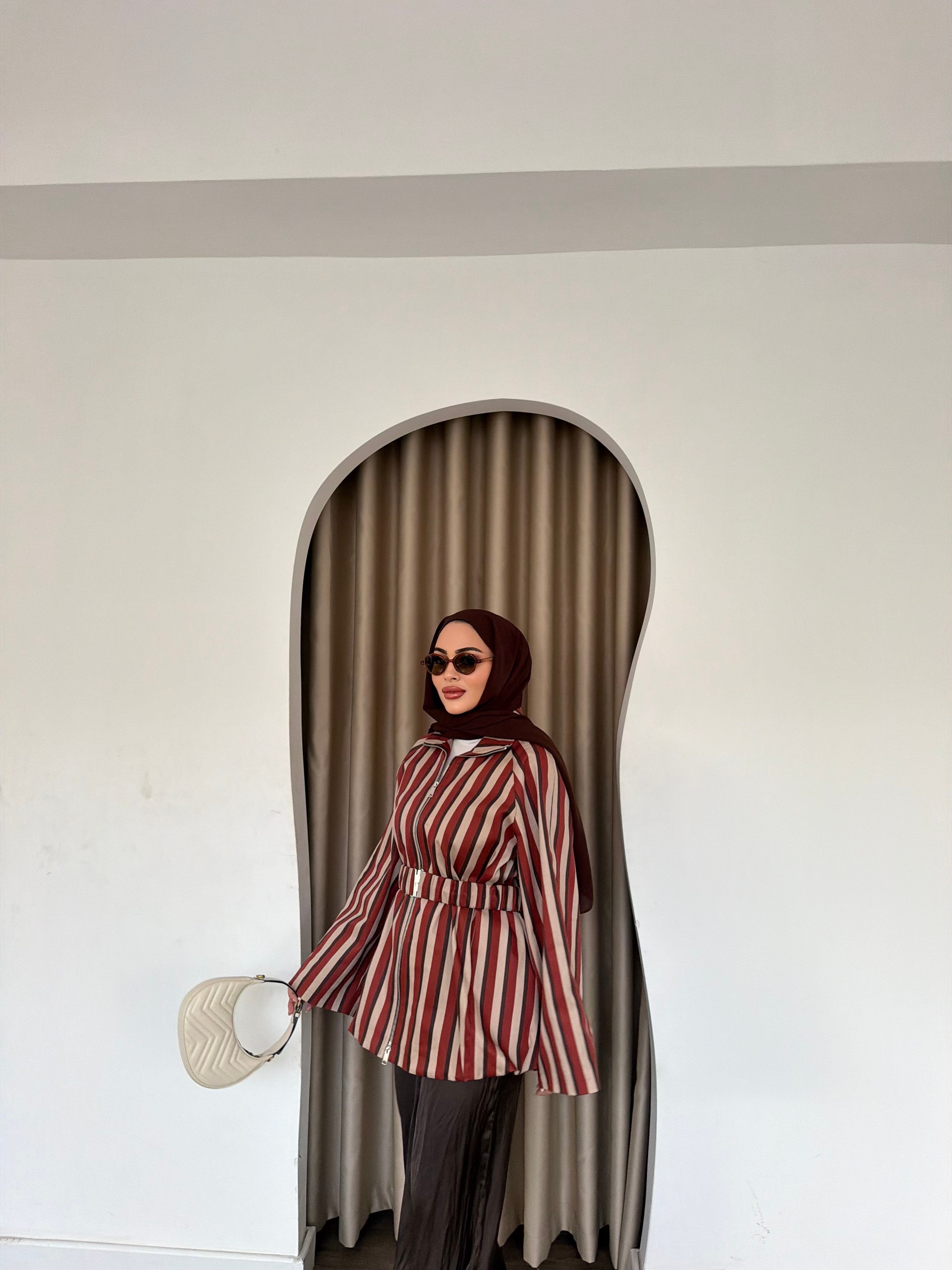 Meva Çizgili Ceket - Oranj
