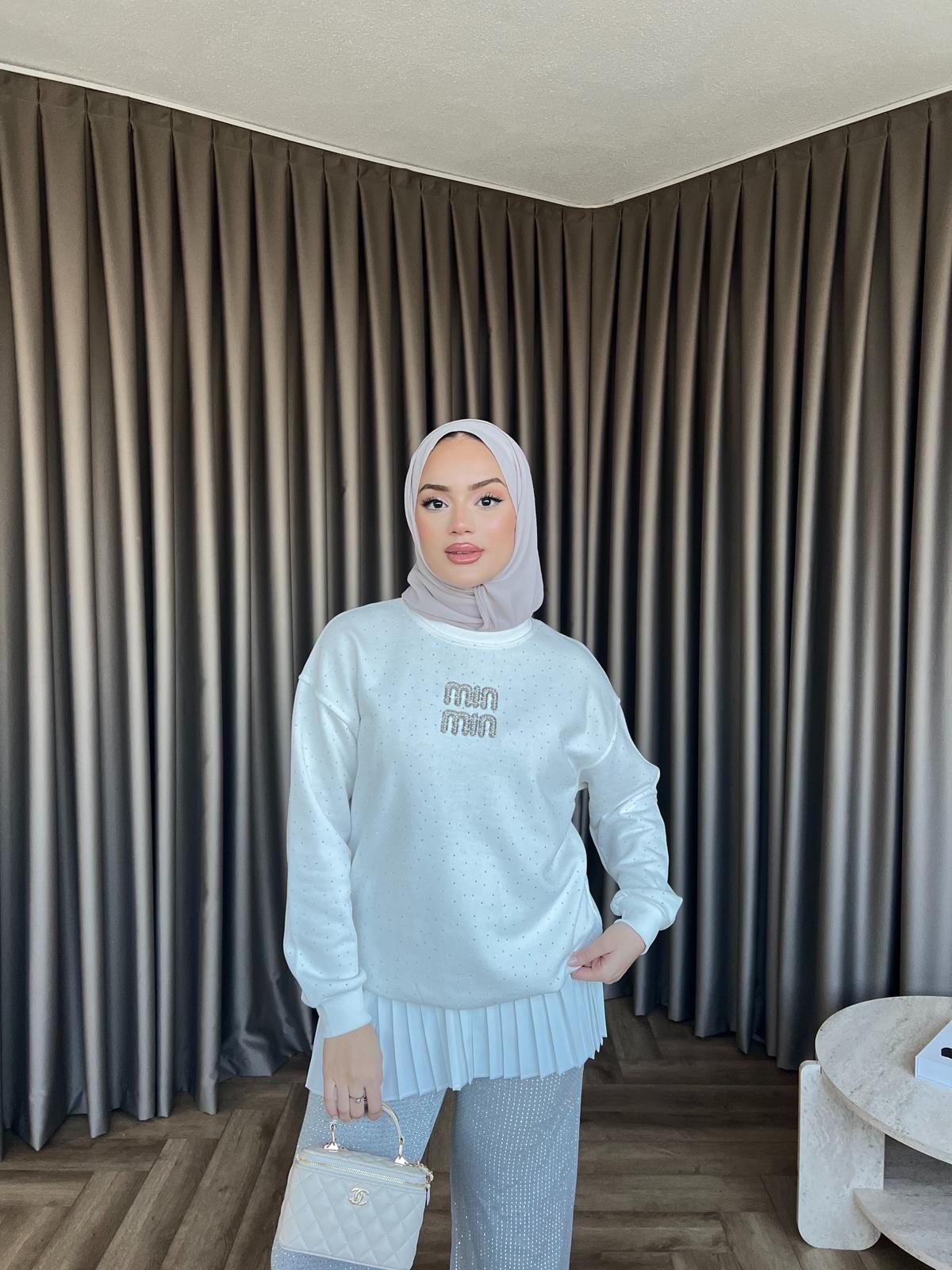 Mın Taşlı Sweat - Beyaz