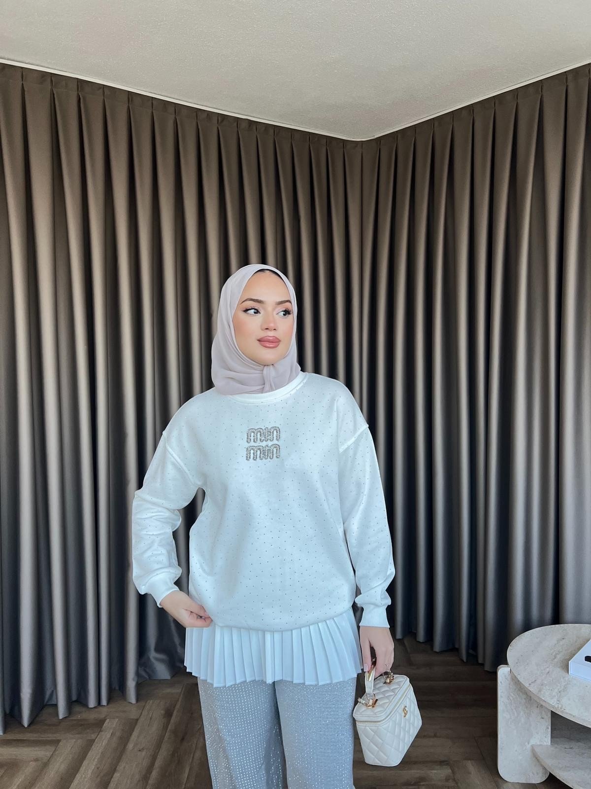 Mın Taşlı Sweat - Beyaz