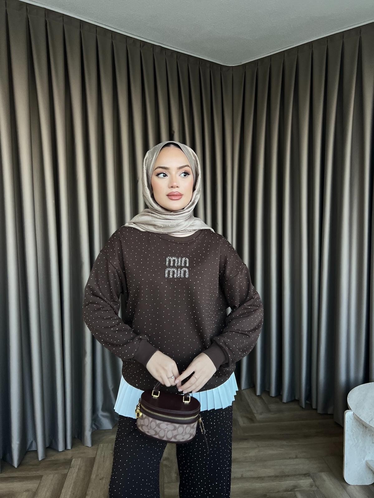 Mın Taşlı Sweat - Kahve