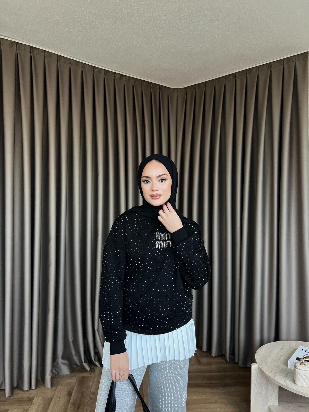 Mın Taşlı Sweat - Siyah