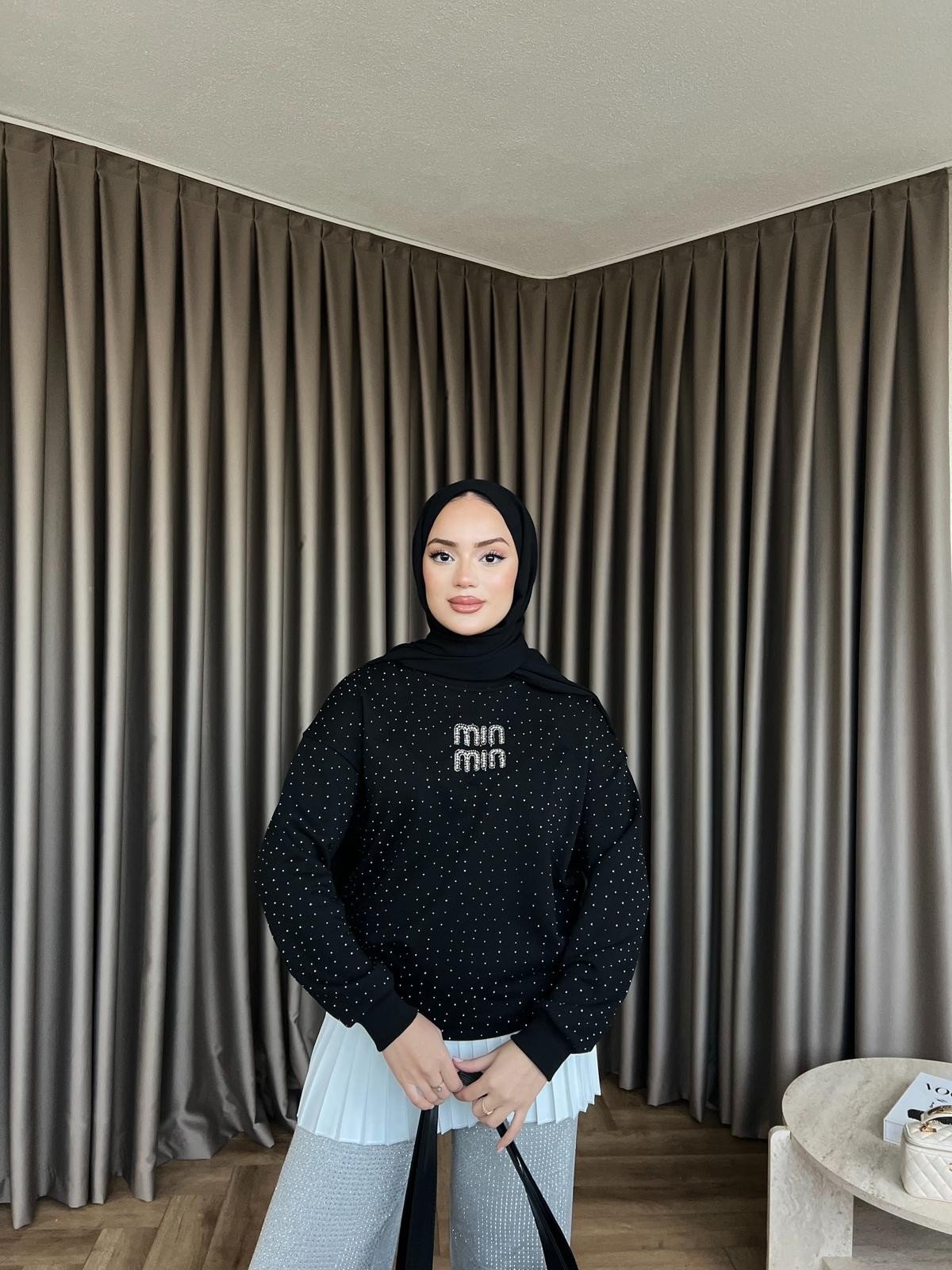 Mın Taşlı Sweat - Siyah