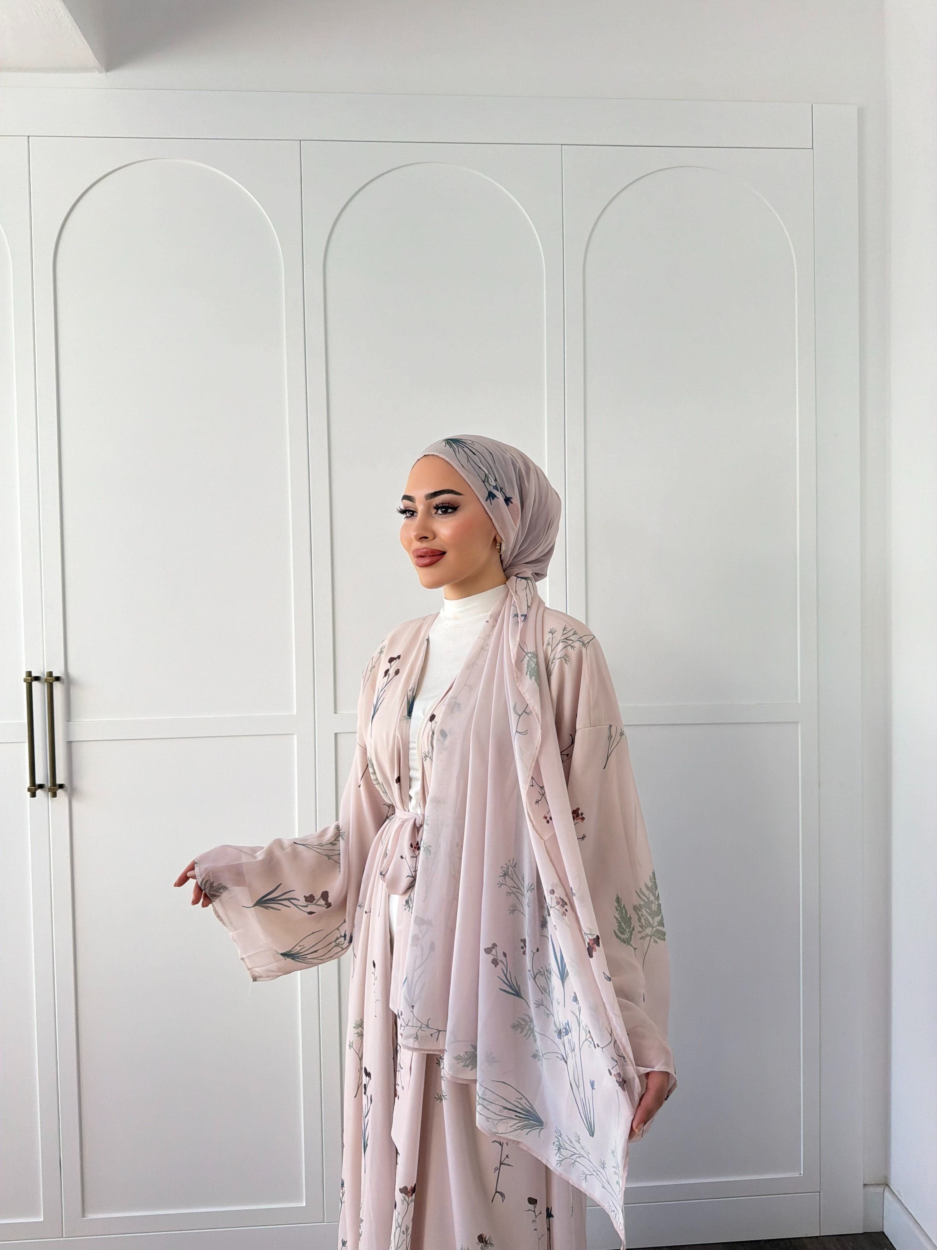 Mirsa Abaya Şal hediyeli - Pudra