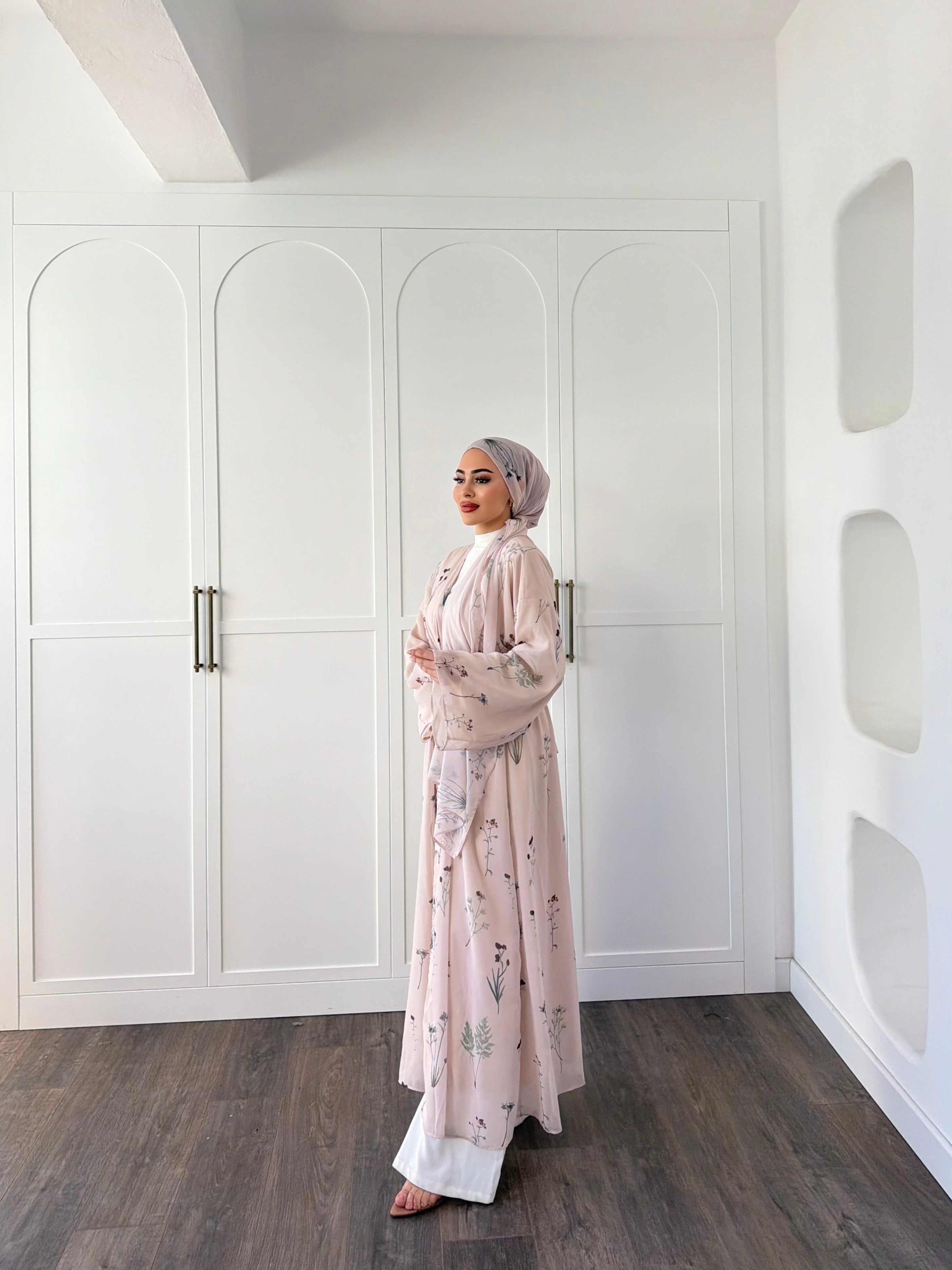 Mirsa Abaya Şal hediyeli - Pudra