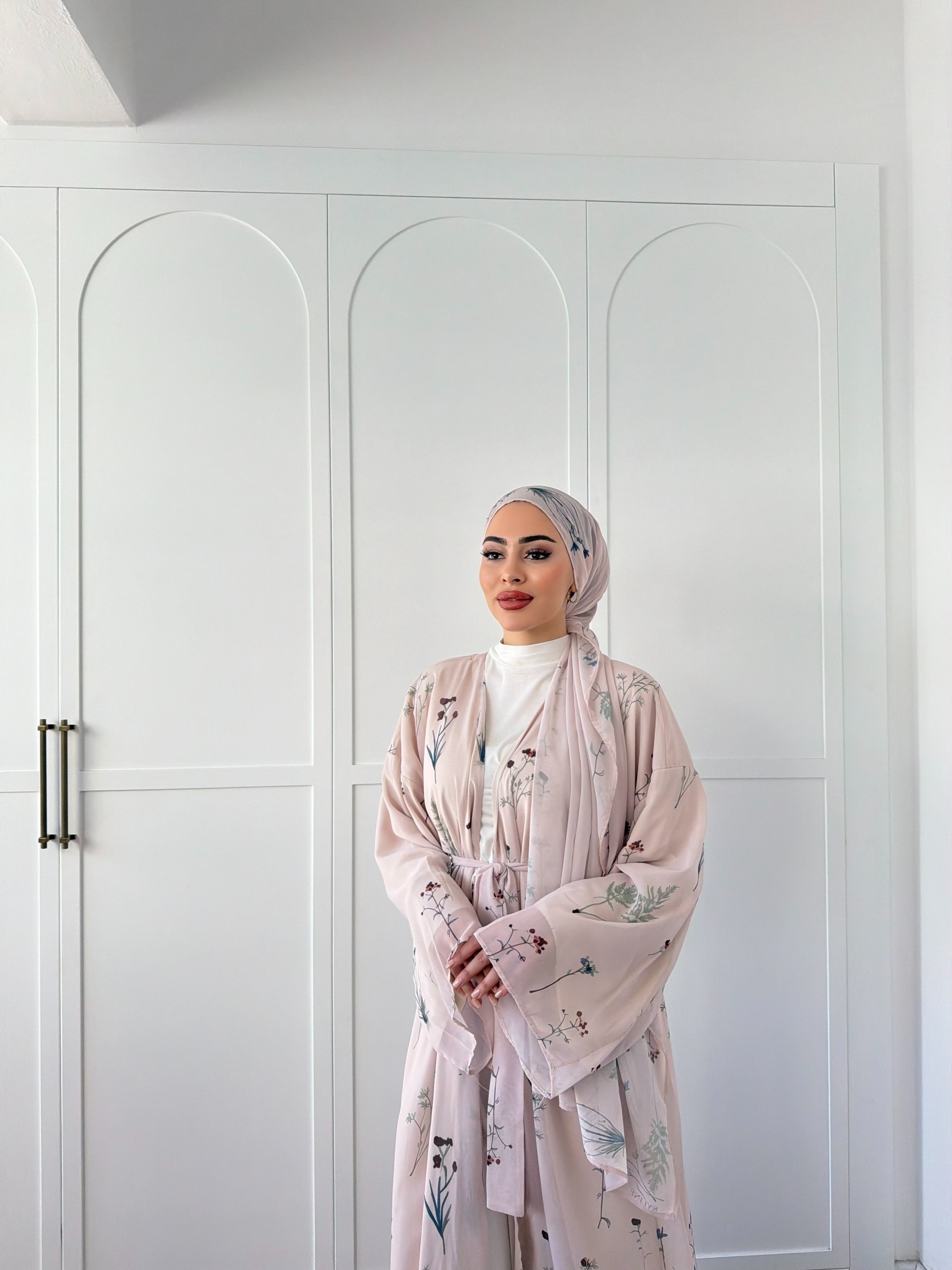 Mirsa Abaya Şal hediyeli - Pudra