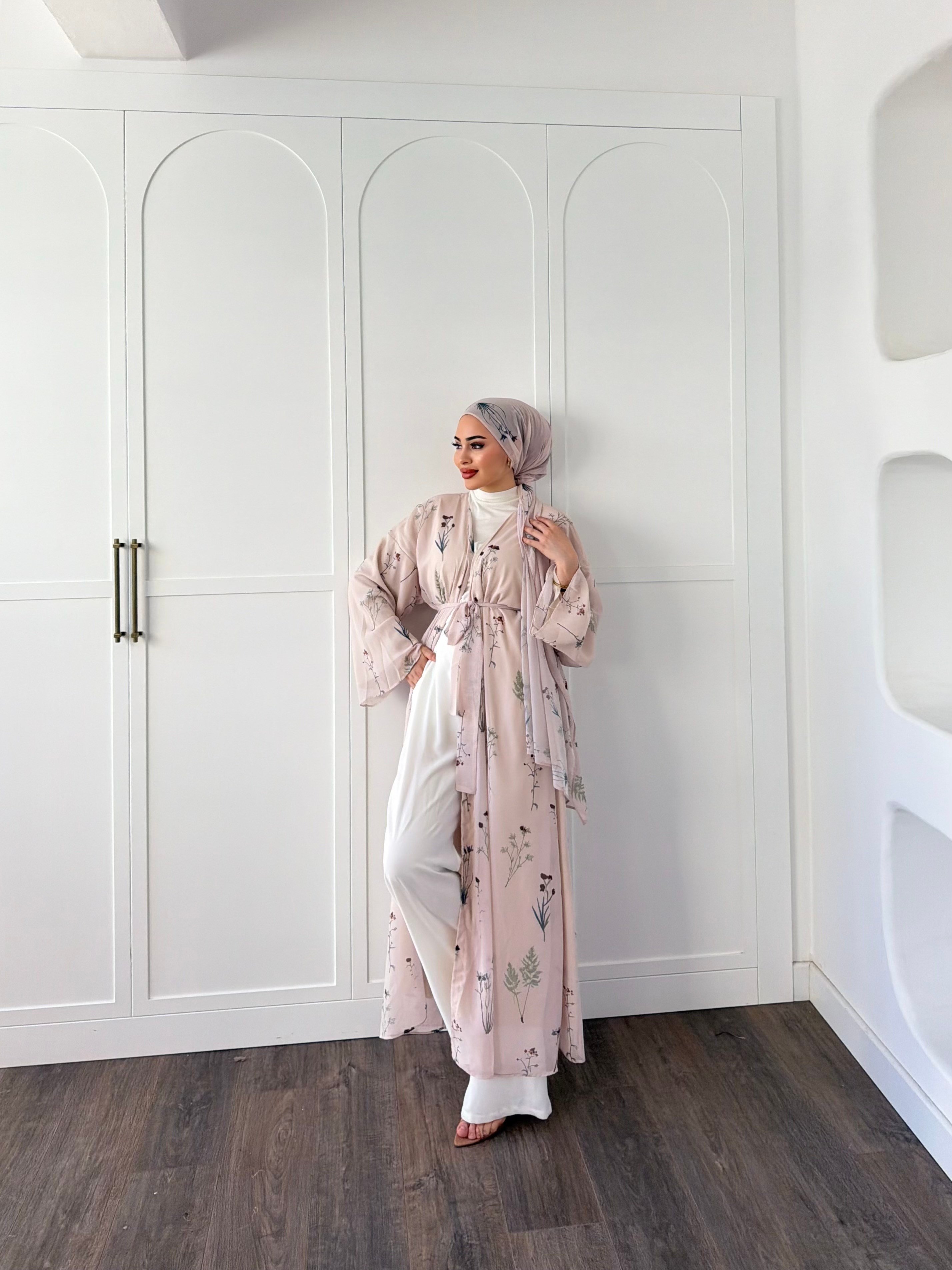 Mirsa Abaya Şal hediyeli - Pudra