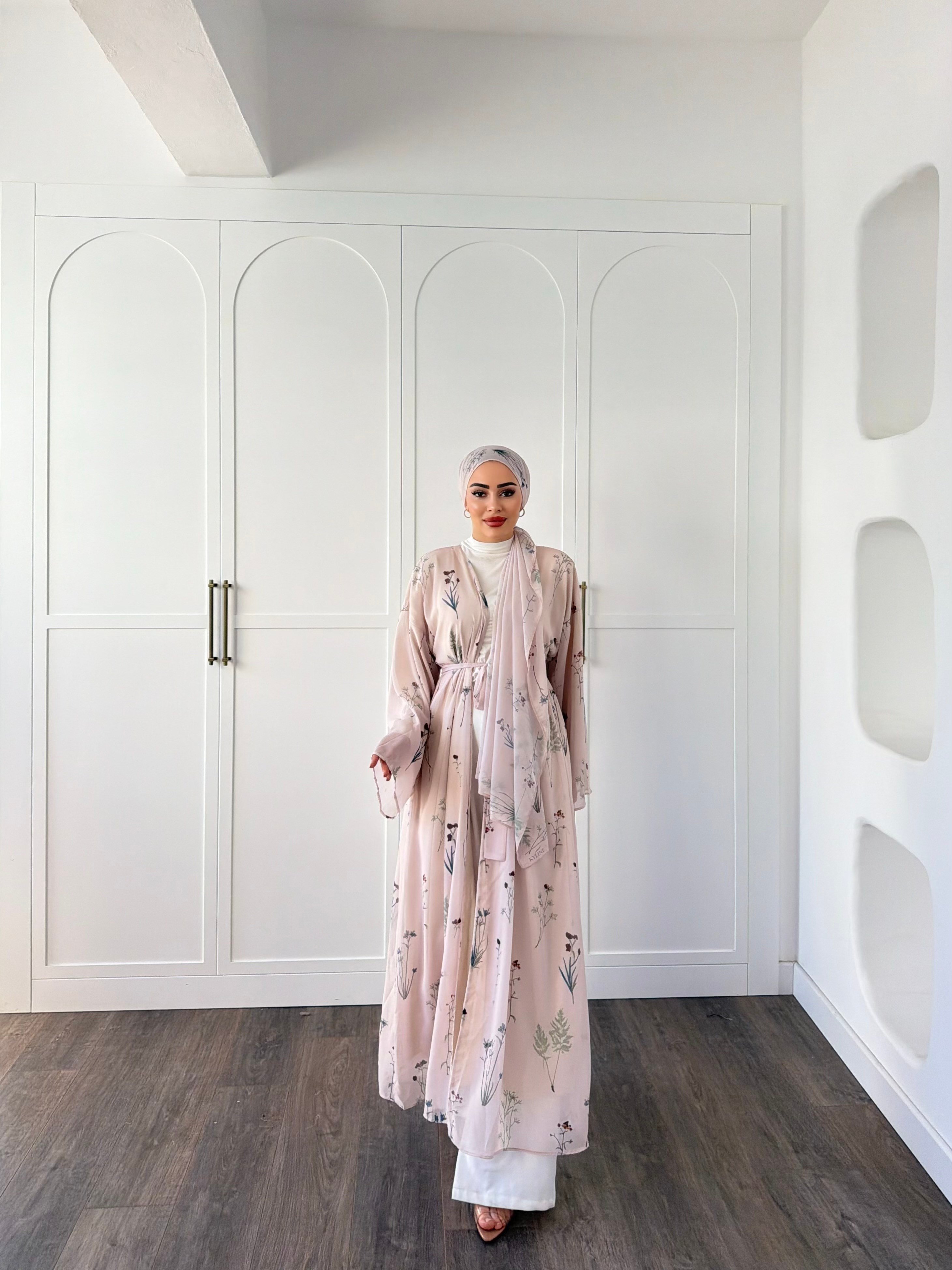 Mirsa Abaya Şal hediyeli - Pudra