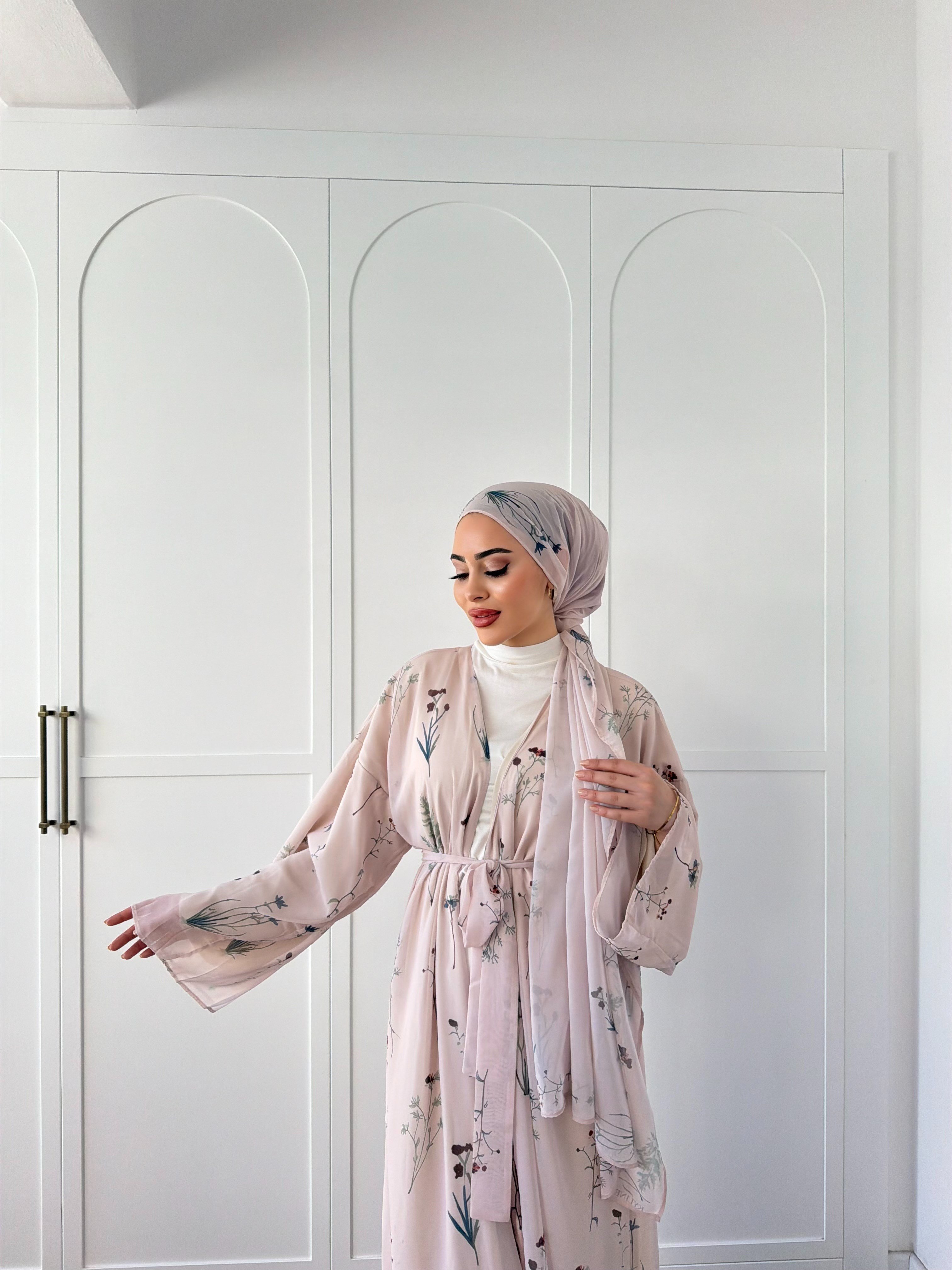 Mirsa Abaya Şal hediyeli - Pudra