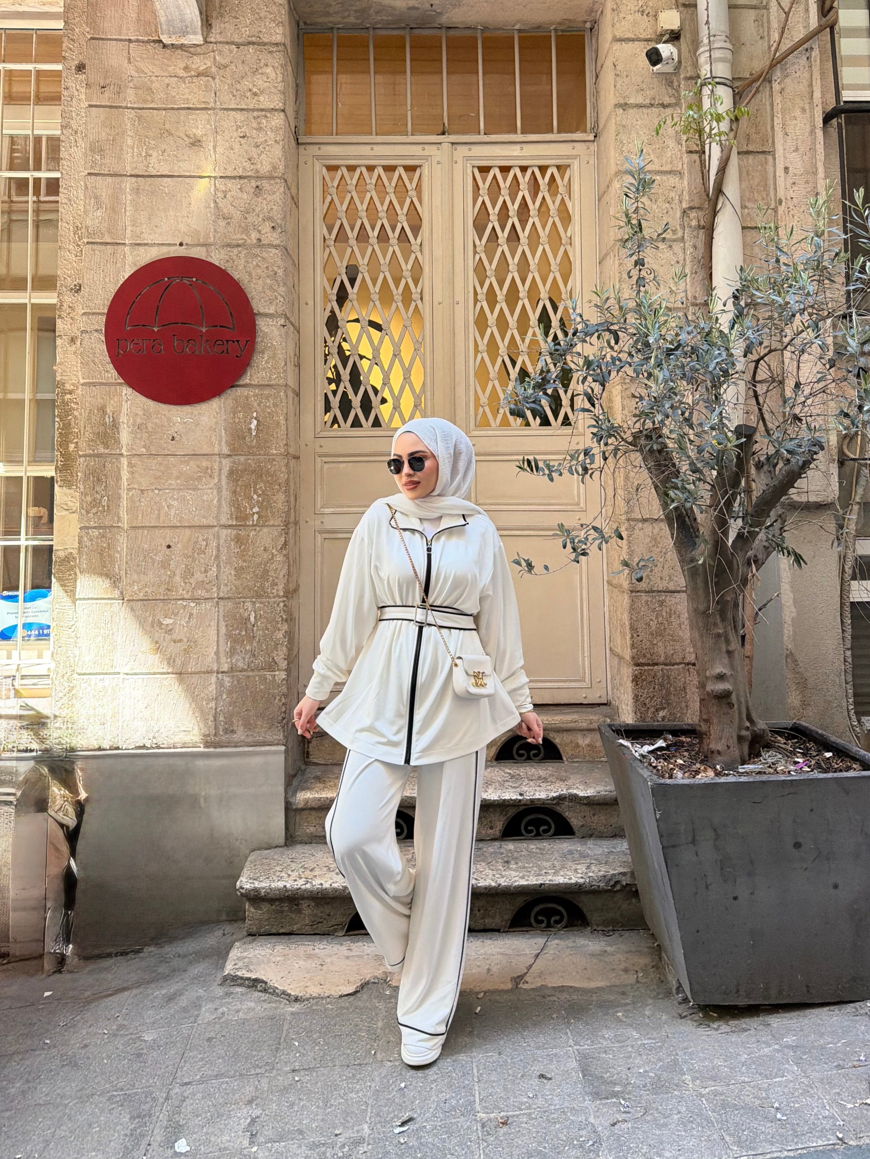 Narin Şeritli Oysh Takım - Beyaz