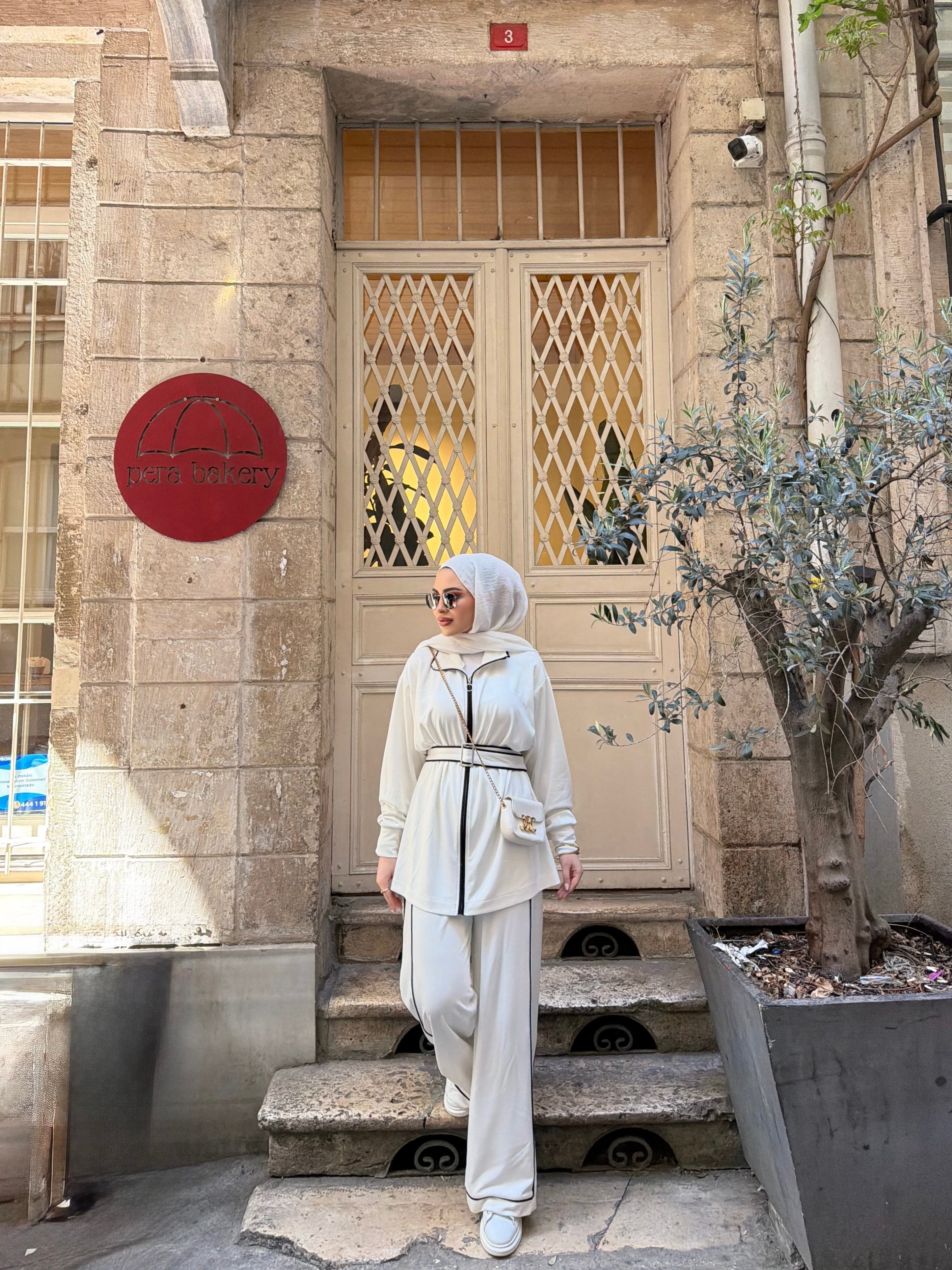 Narin Şeritli Oysh Takım - Beyaz