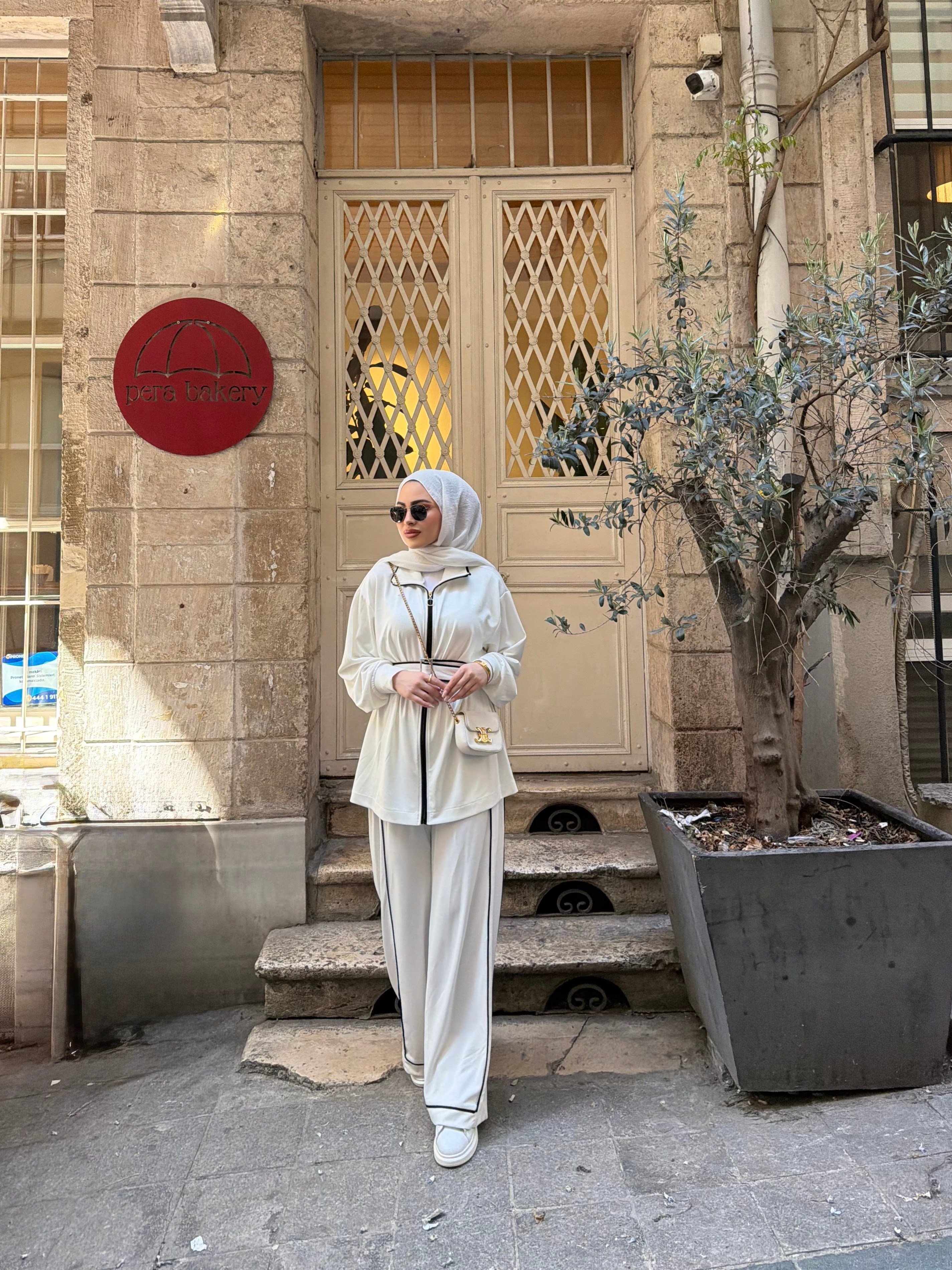 Narin Şeritli Oysh Takım - Beyaz