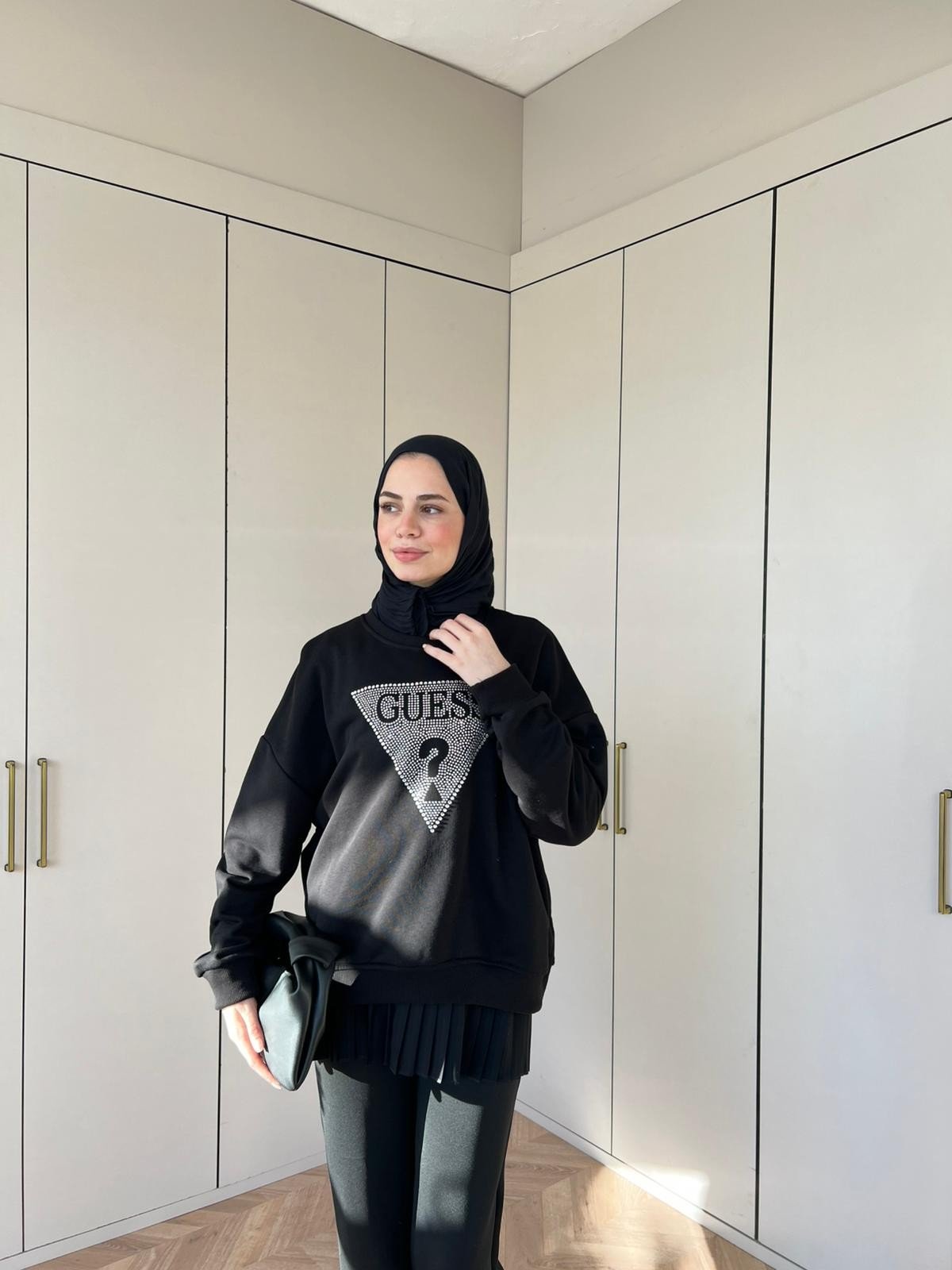 Neqa Muadil Ön ? Komple Taşlı Sweat - Siyah