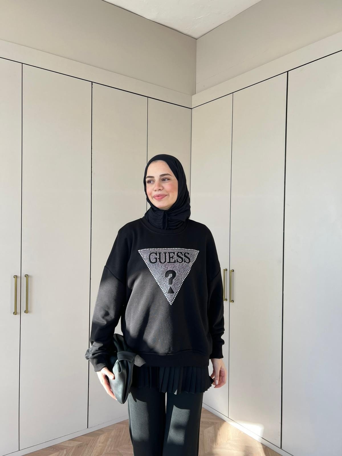 Neqa Muadil Ön ? Komple Taşlı Sweat - Siyah