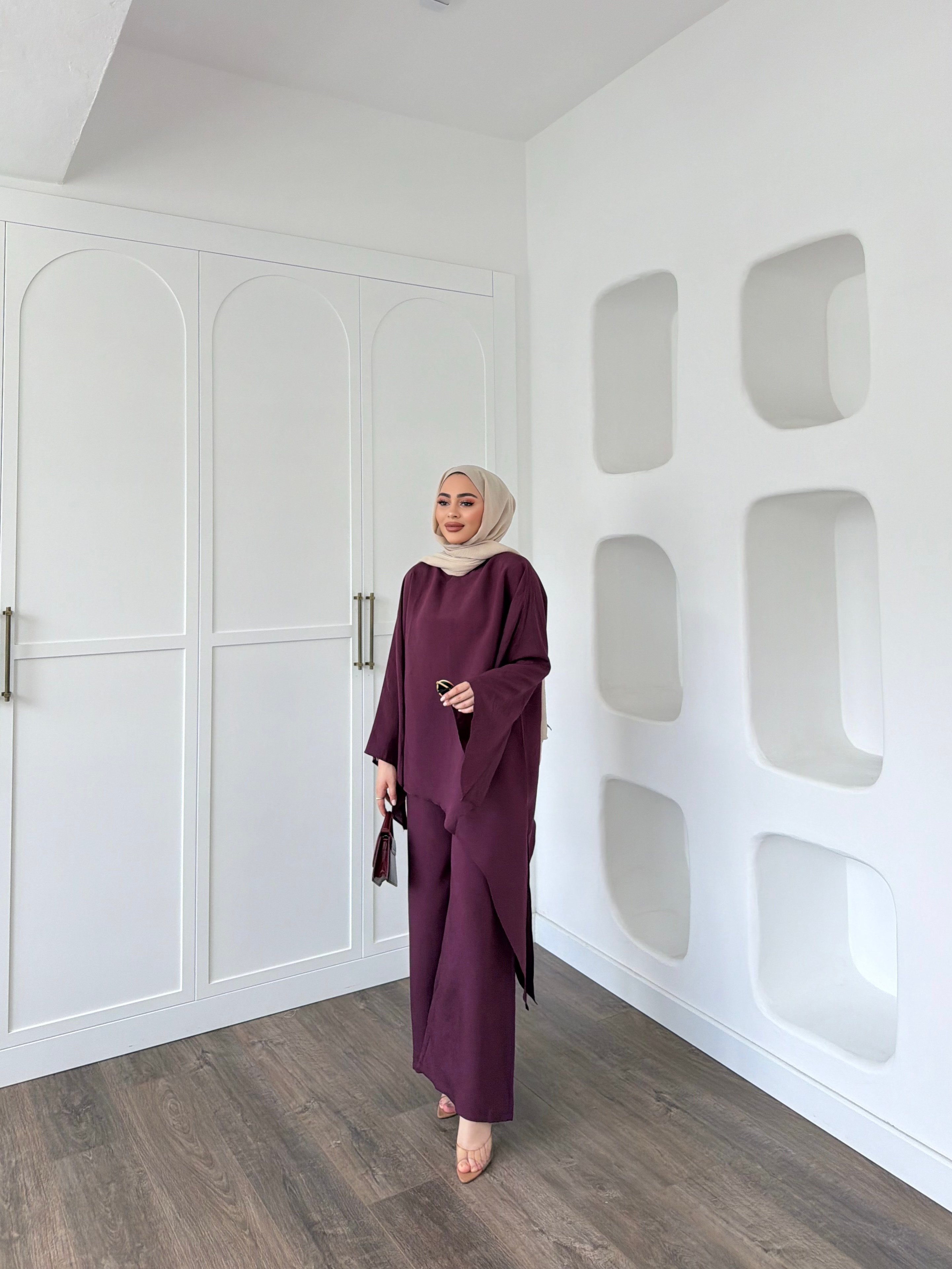 Nesly Pelerin Detay Takım - Mürdüm
