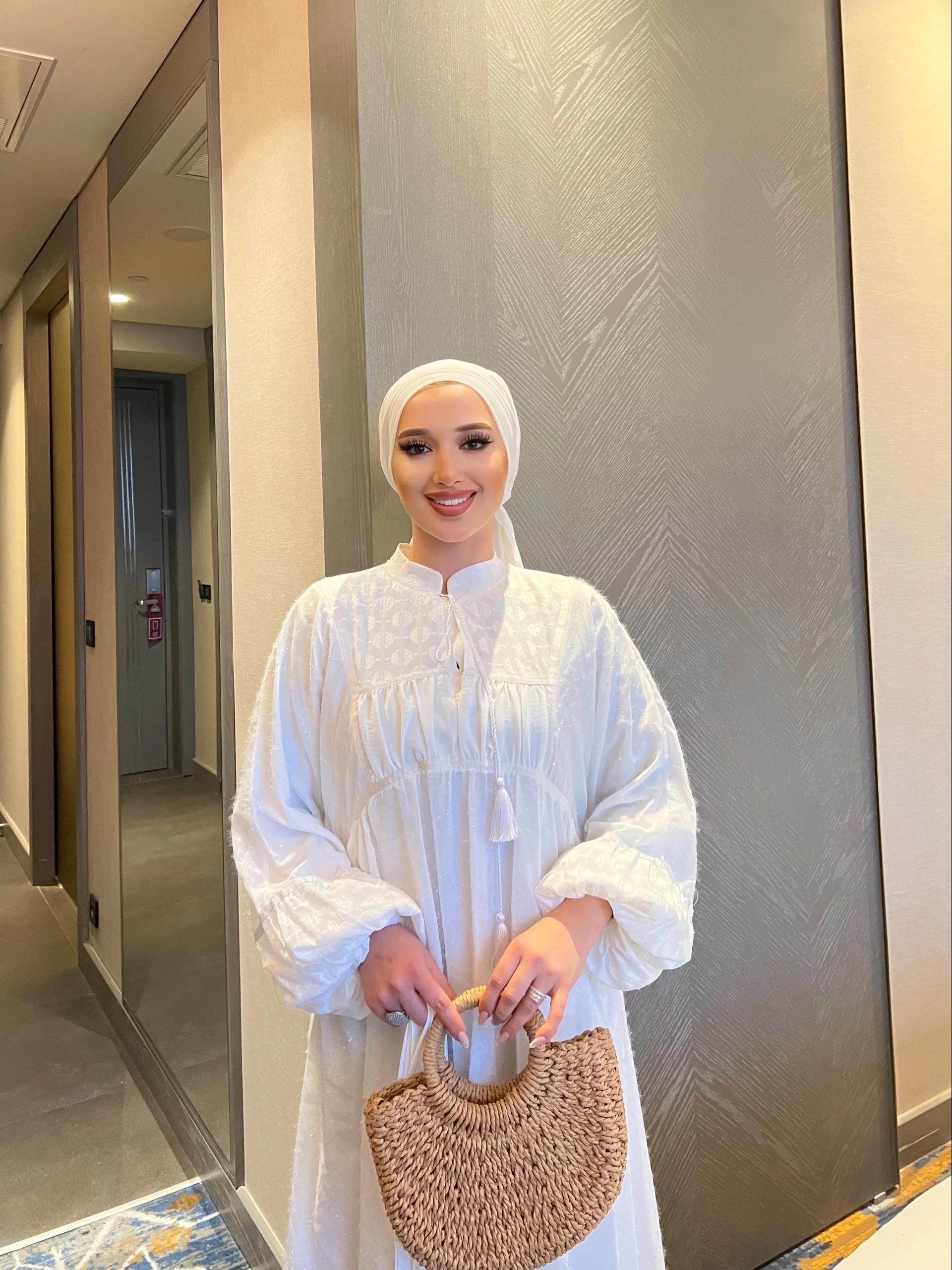 Nora Simli Tüylü Elbise - Beyaz